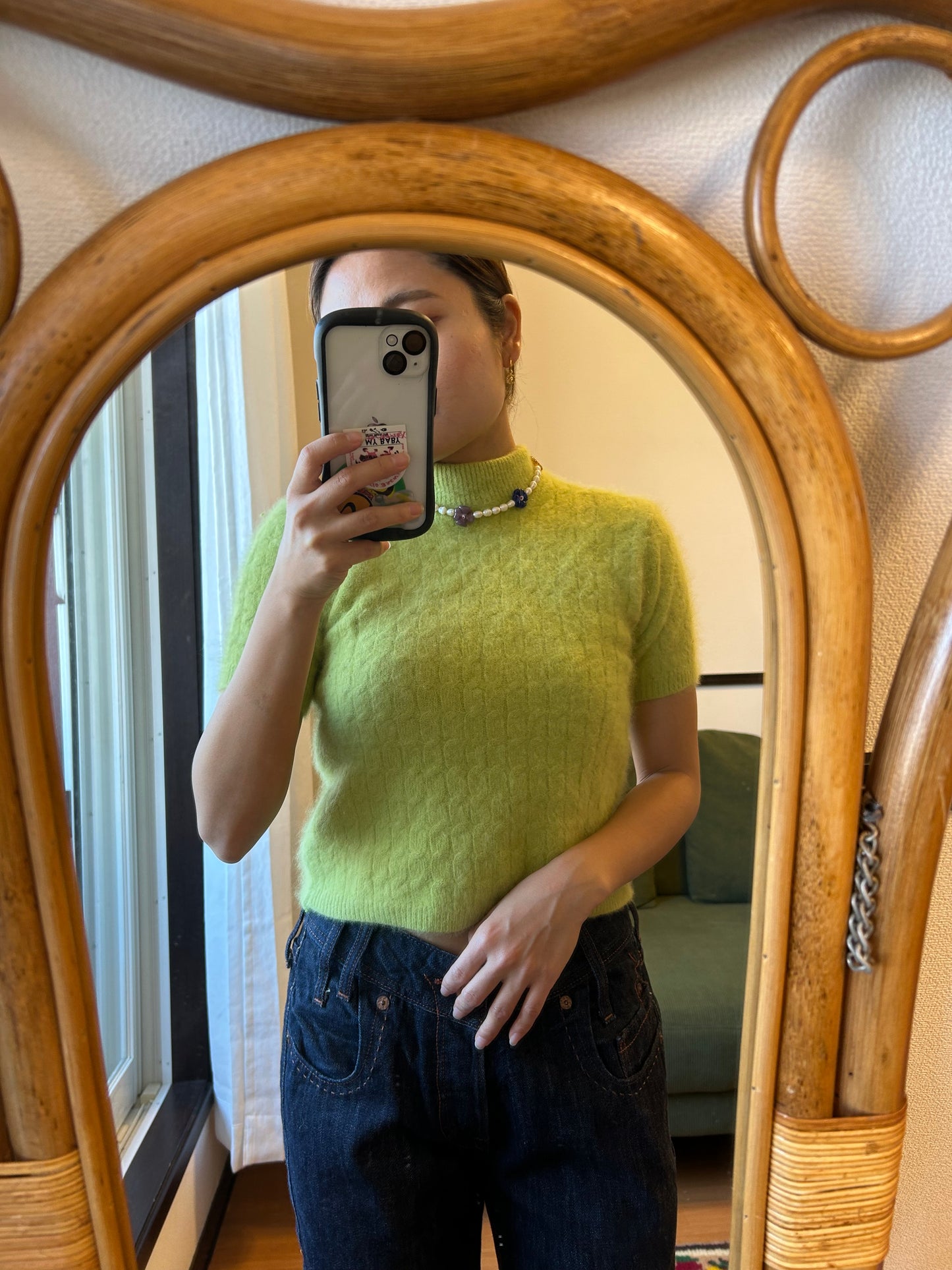 Yellow Green Mohair Knit Short sleeve Shirts