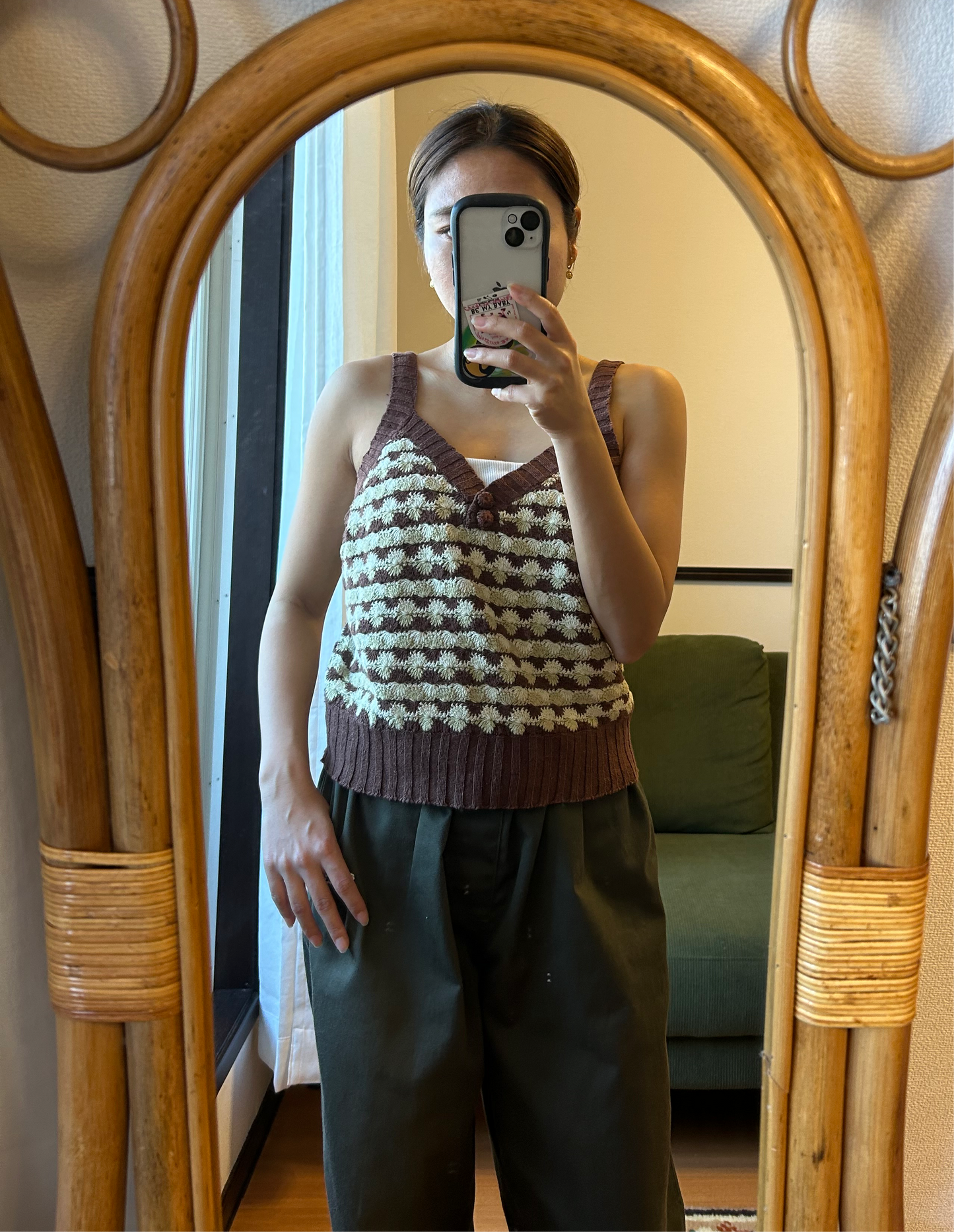 Brown Crochet Knit Sleeveless tops