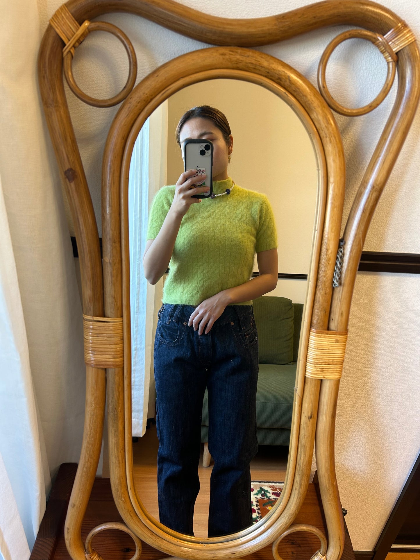 Yellow Green Mohair Knit Short sleeve Shirts