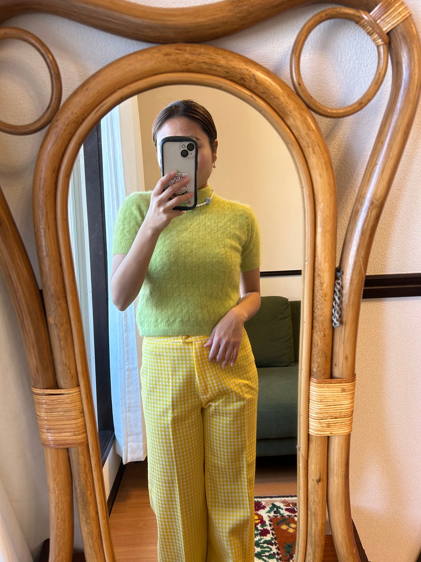 Yellow Green Mohair Knit Short sleeve Shirts