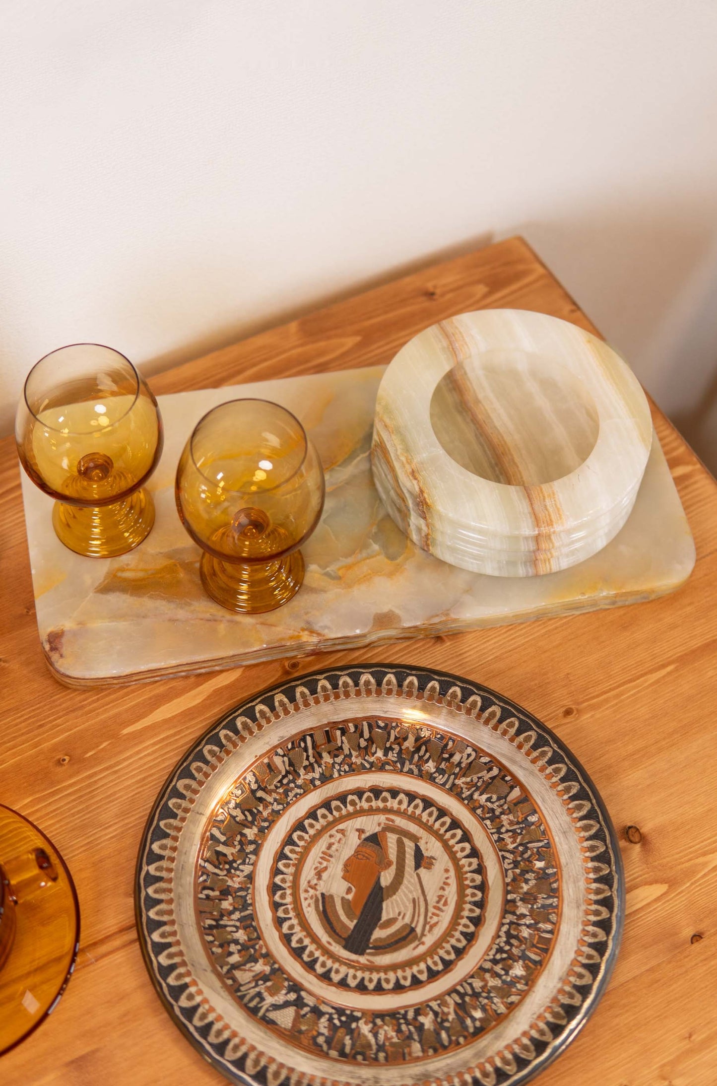 70-80s Onyx Round Ashtray & Plate
