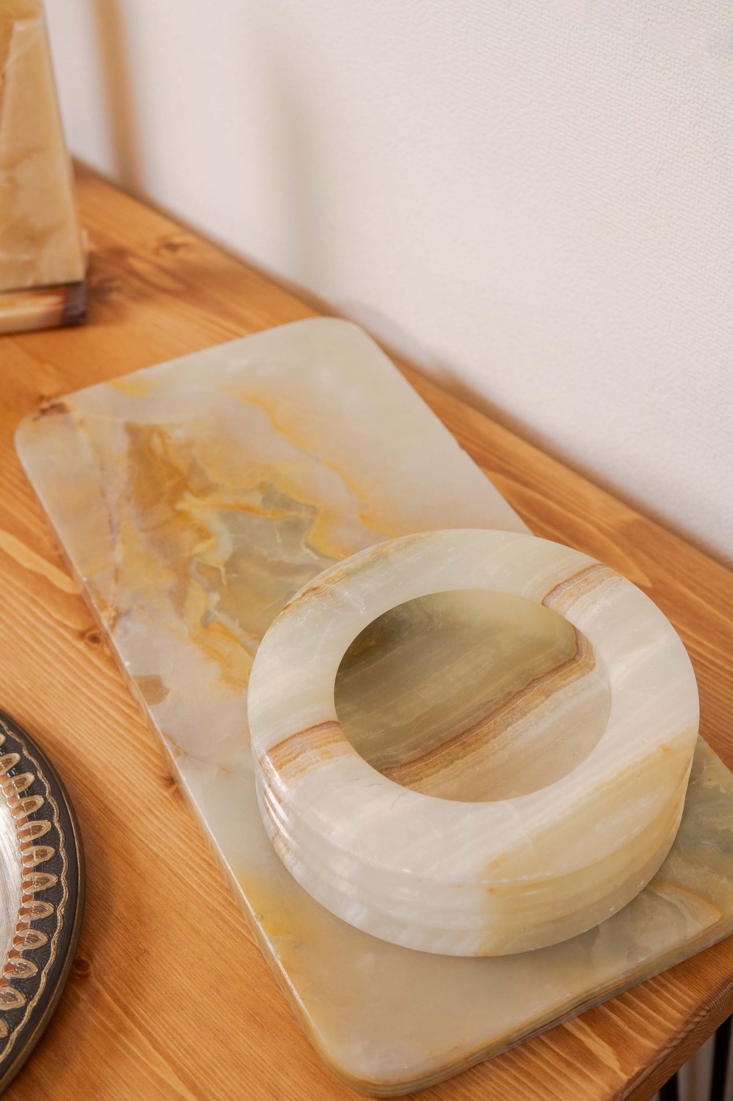 70-80s Onyx Round Ashtray & Plate
