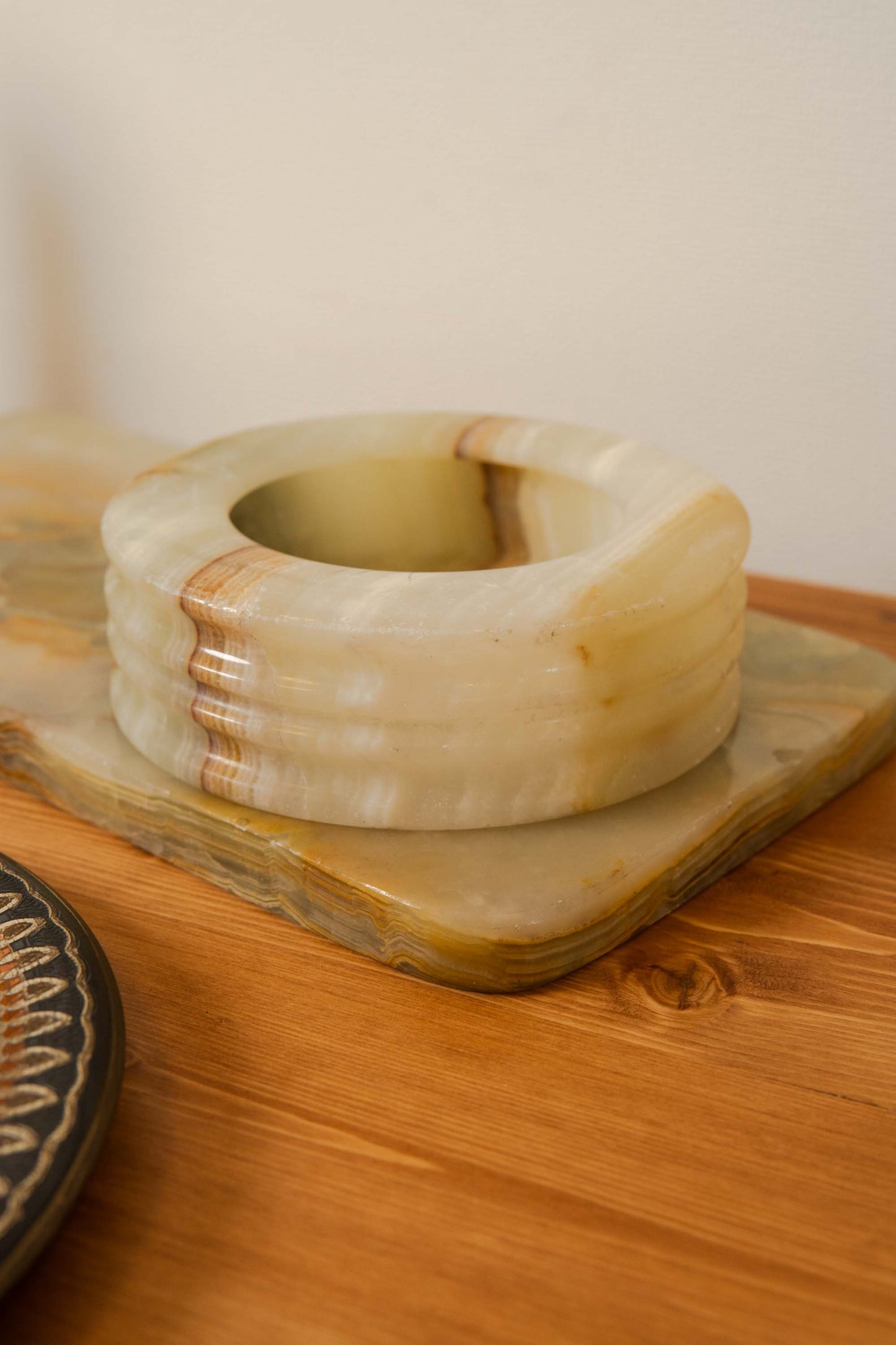 70-80s Onyx Round Ashtray & Plate