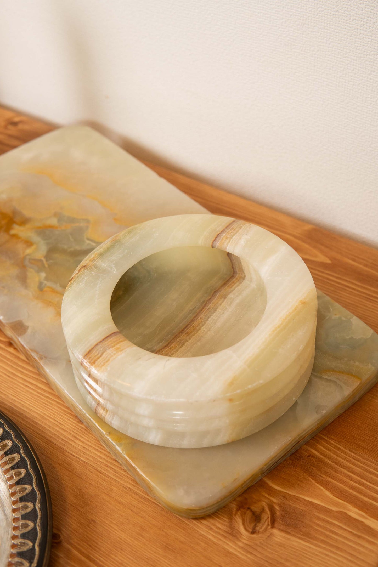 70-80s Onyx Round Ashtray & Plate