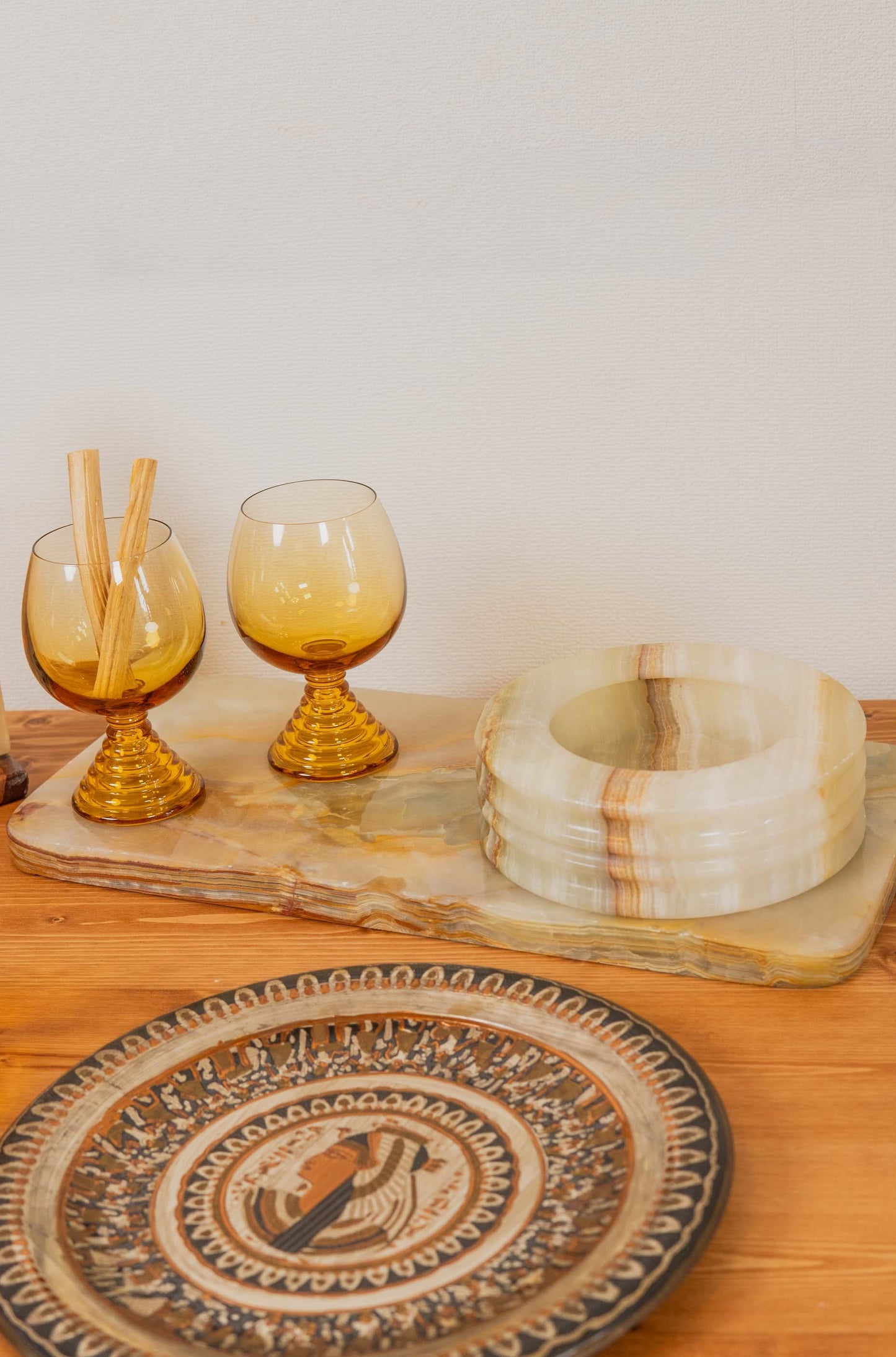 70-80s Onyx Round Ashtray & Plate