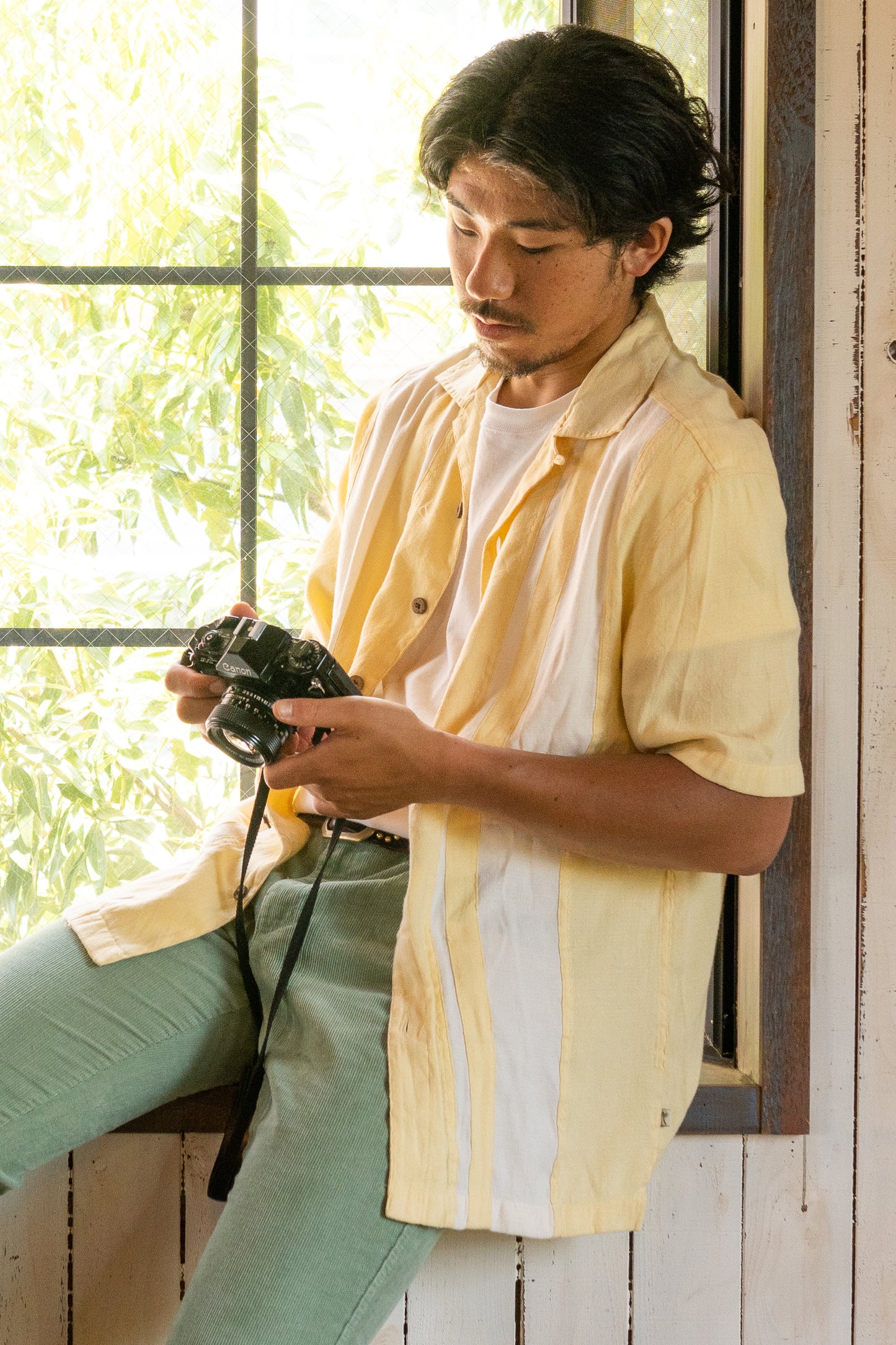 Yellow and White Stripe Aloha Shirt