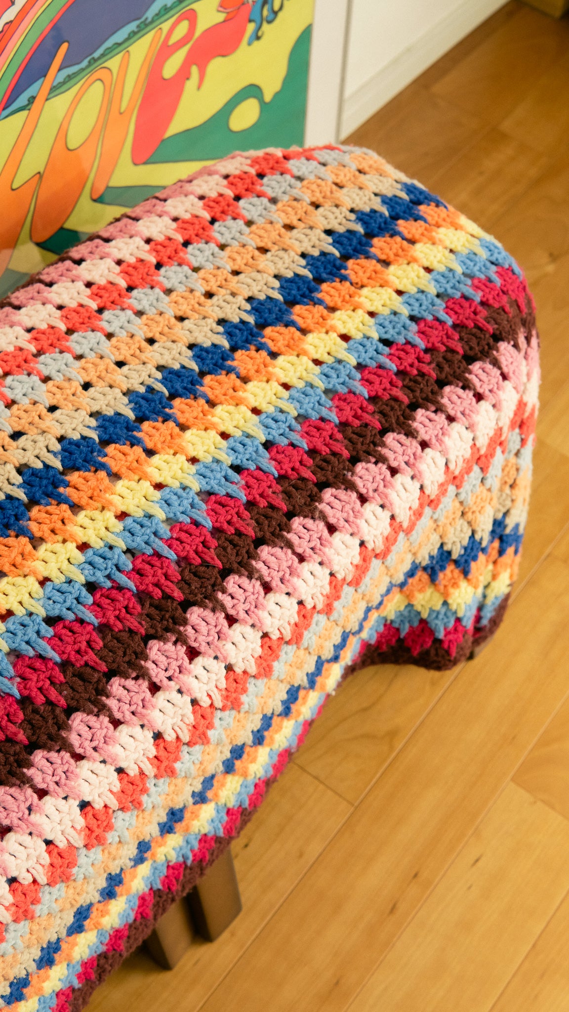 Big Size Colorful Knit Granny Square Blanket