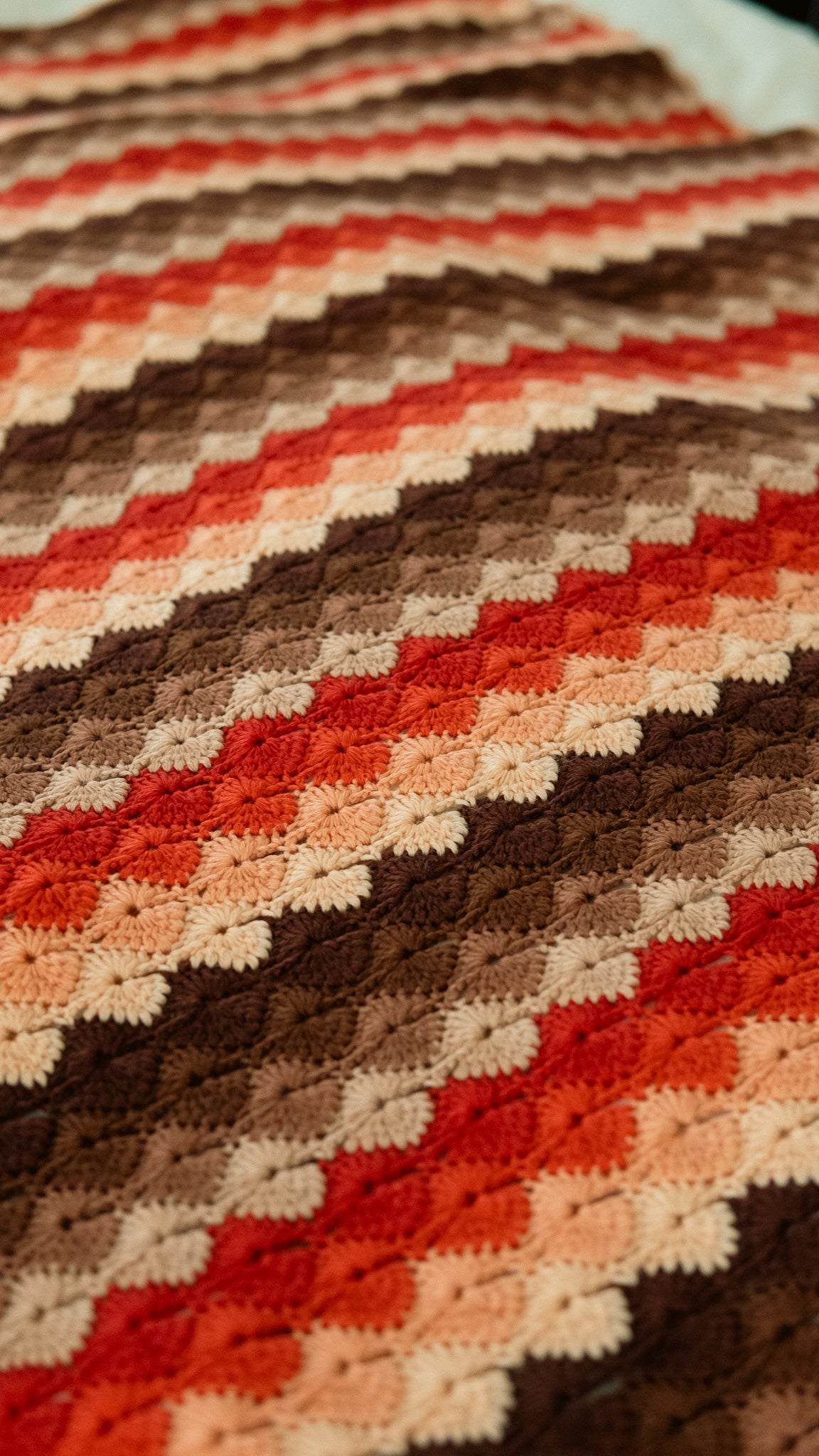 Warm Color Scallop Cut Granny Square Blanket