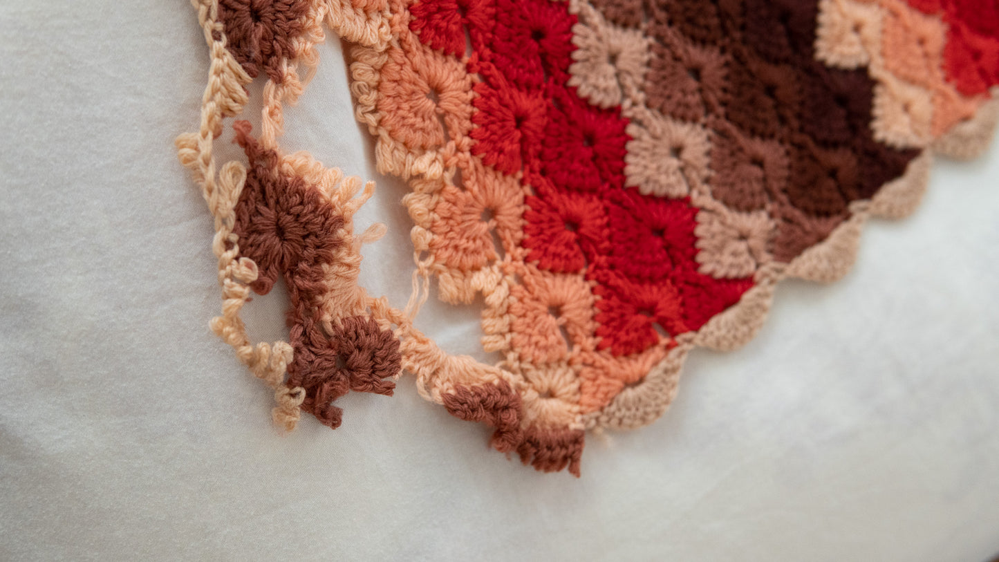 Warm Color Scallop Cut Granny Square Blanket