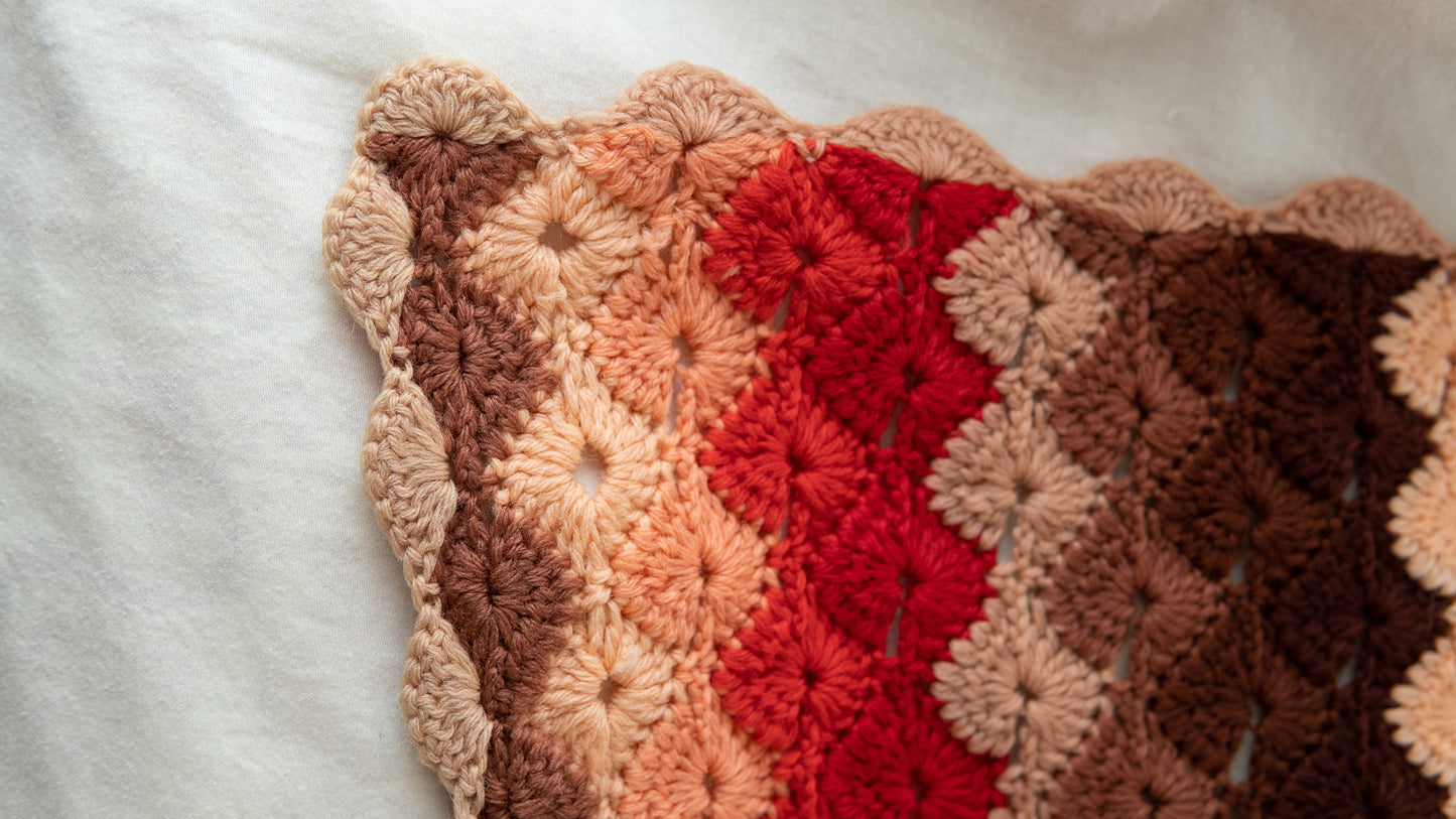 Warm Color Scallop Cut Granny Square Blanket