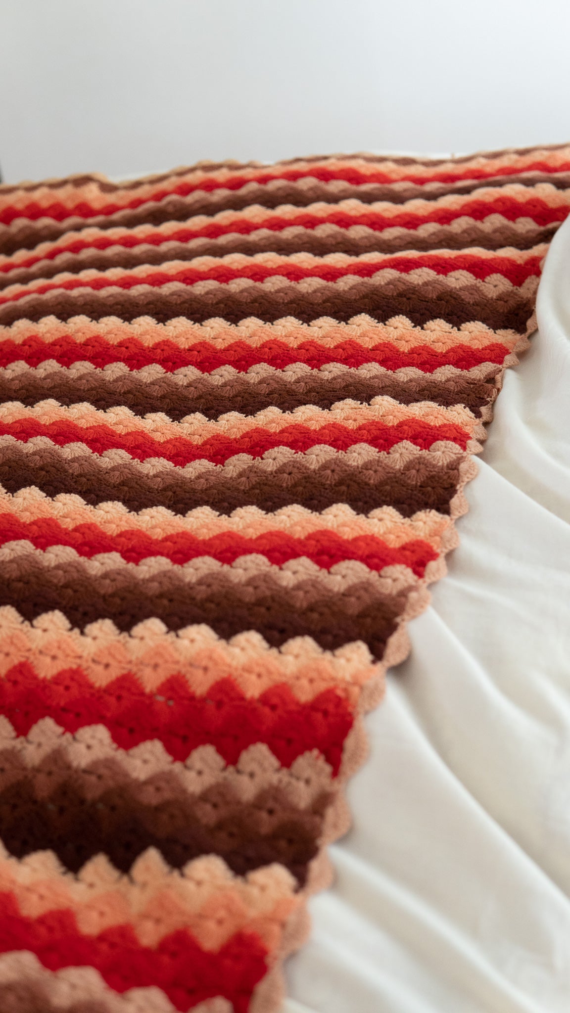 Warm Color Scallop Cut Granny Square Blanket