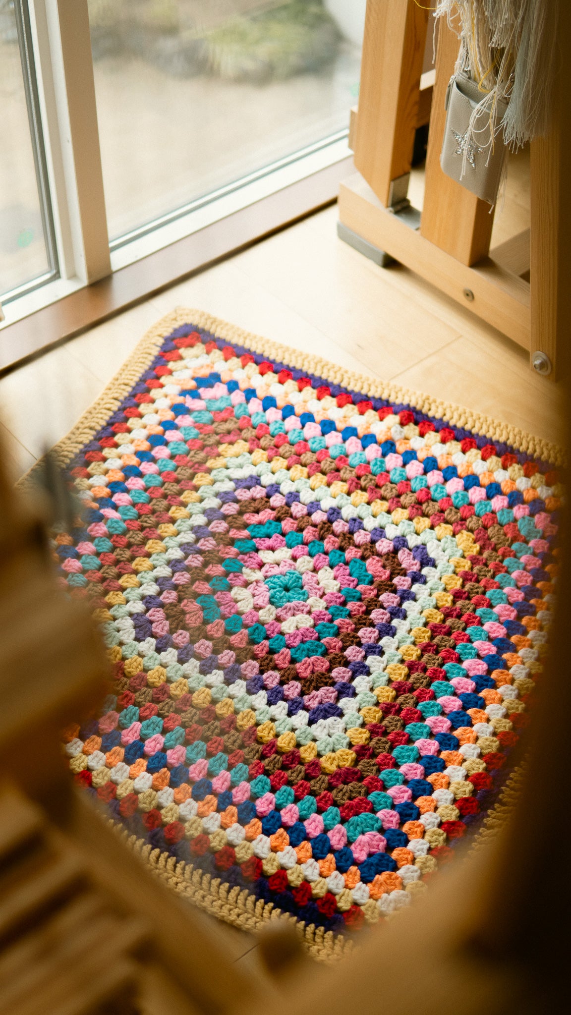 Small Size Colorful Knit Granny Square Blanket