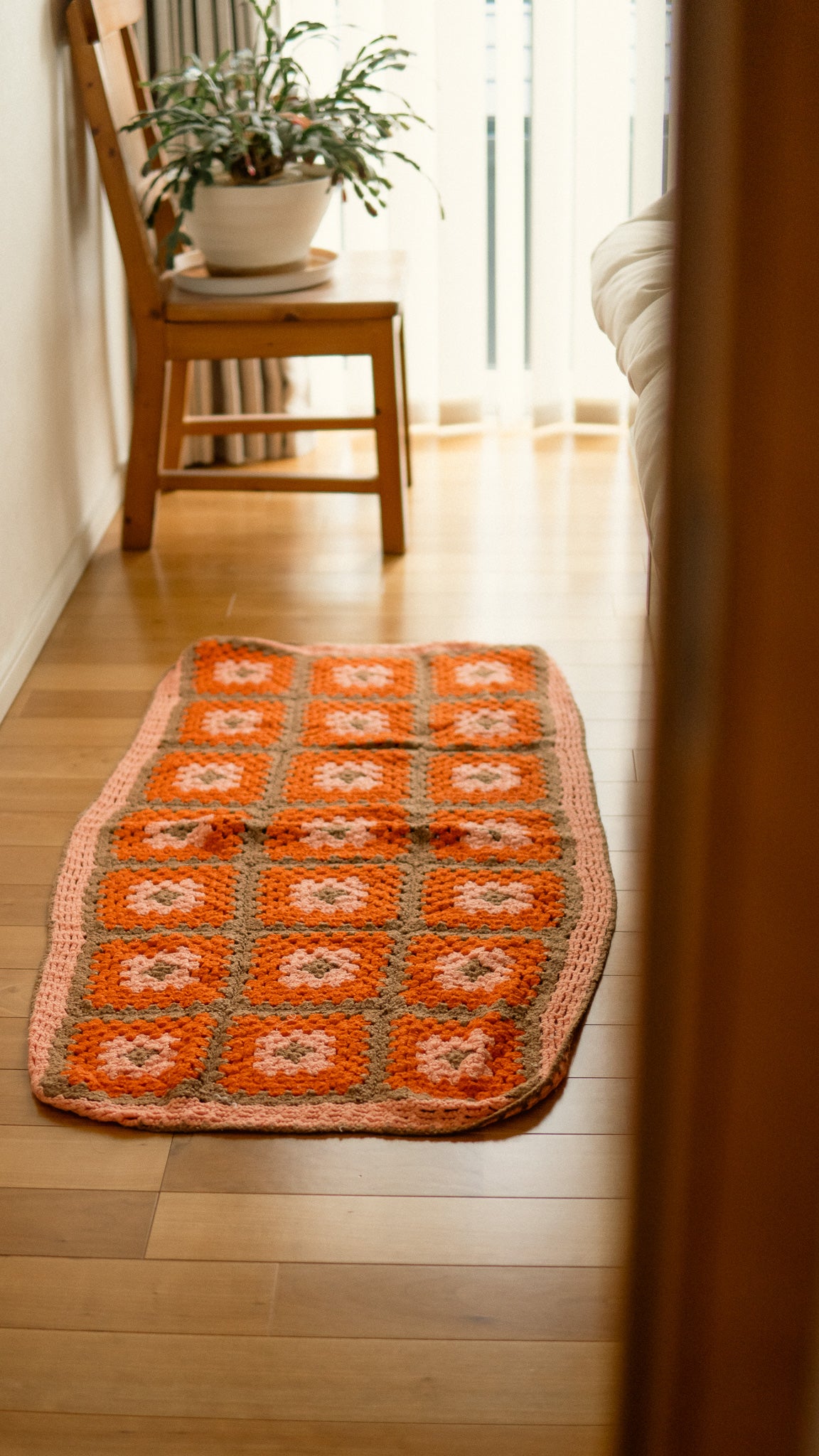 Orange Flowers Knit Rug