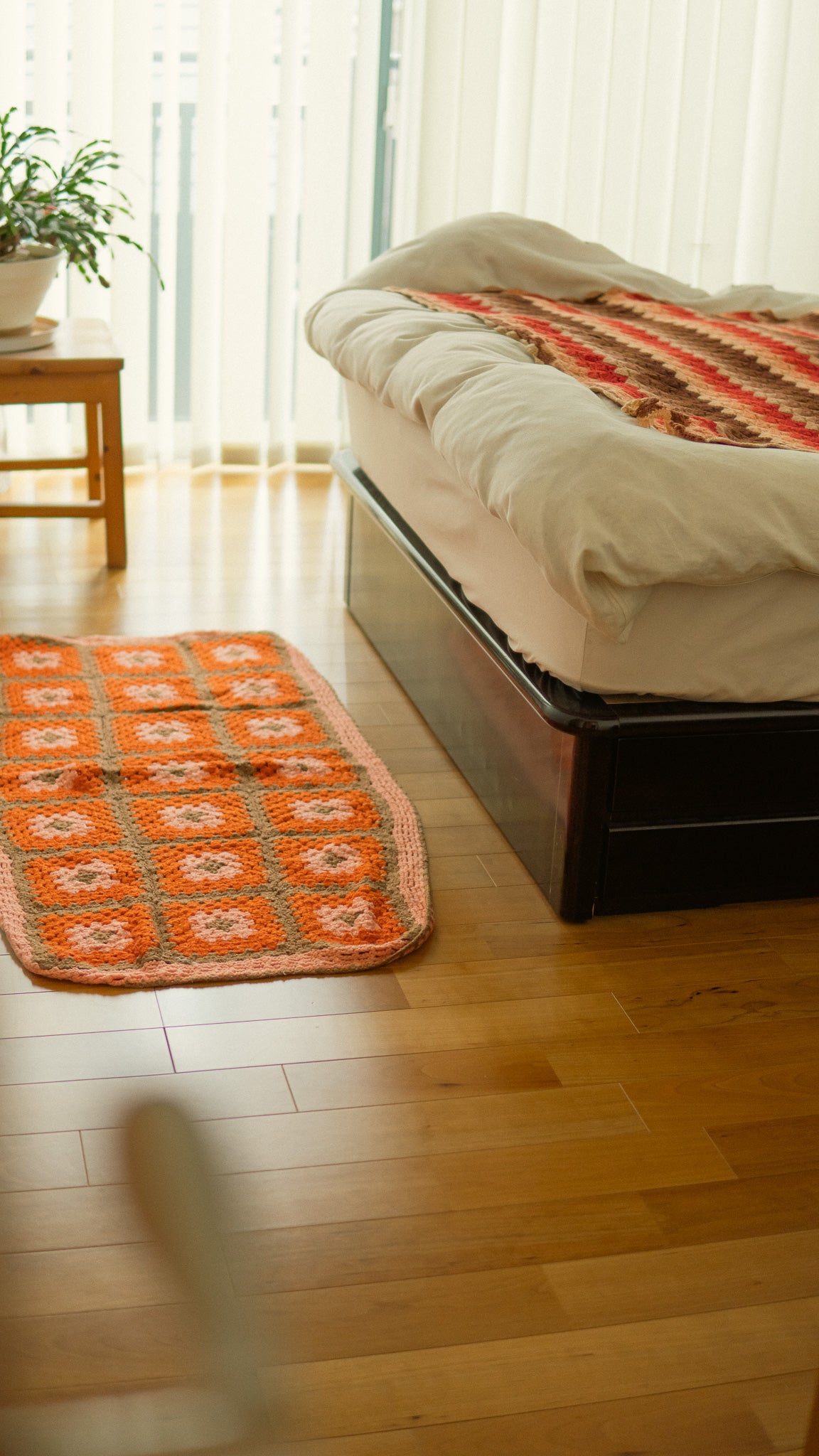 Orange Flowers Knit Rug