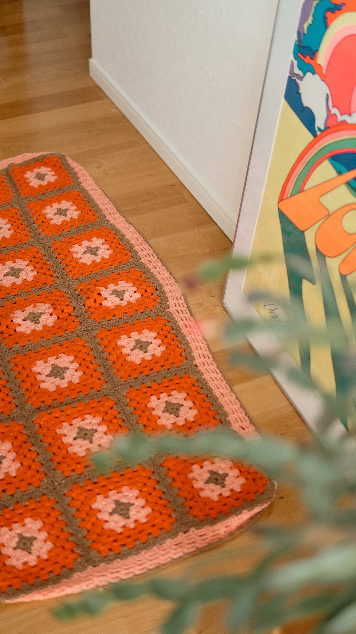 Orange Flowers Knit Rug