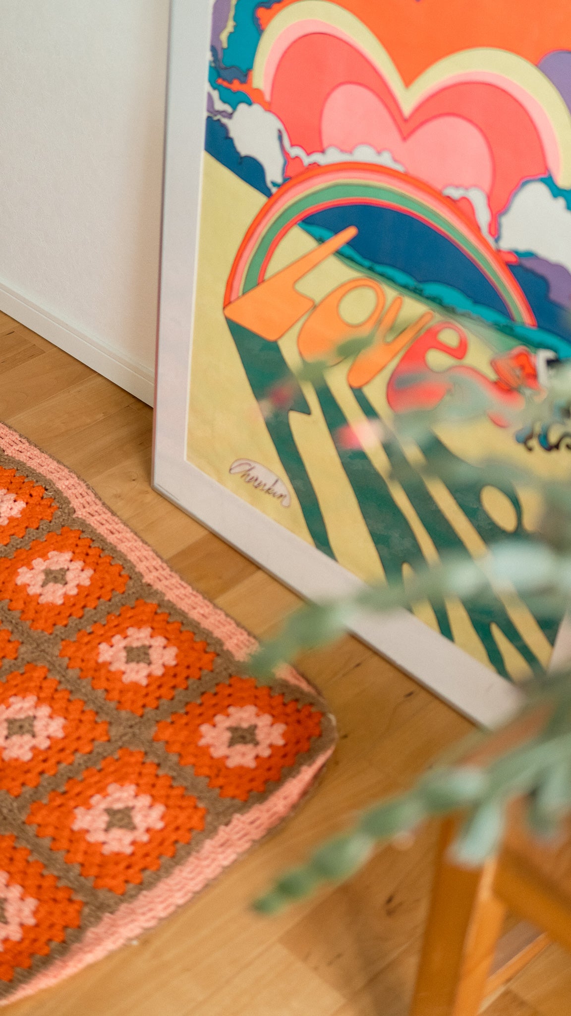 Orange Flowers Knit Rug