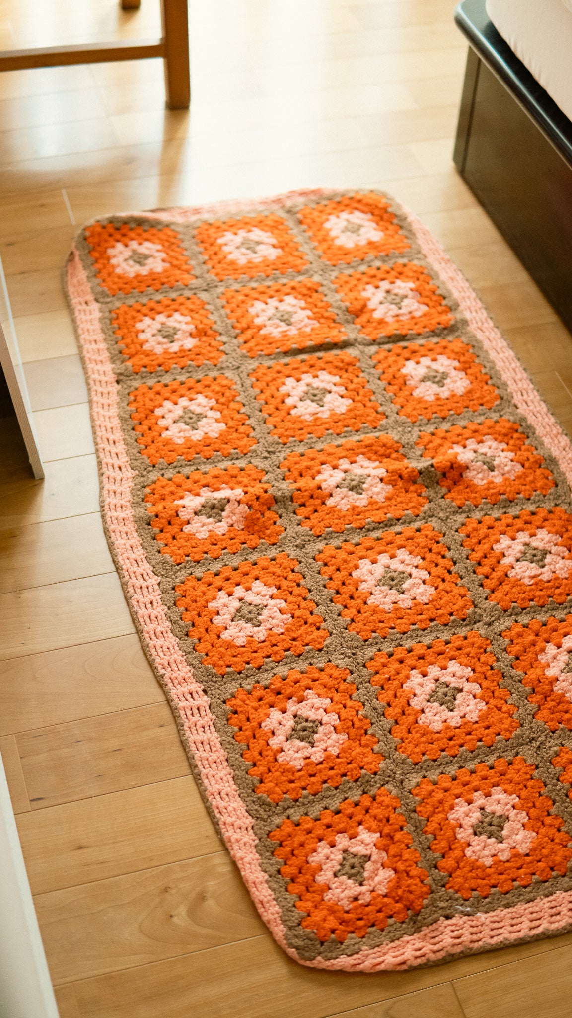 Orange Flowers Knit Rug