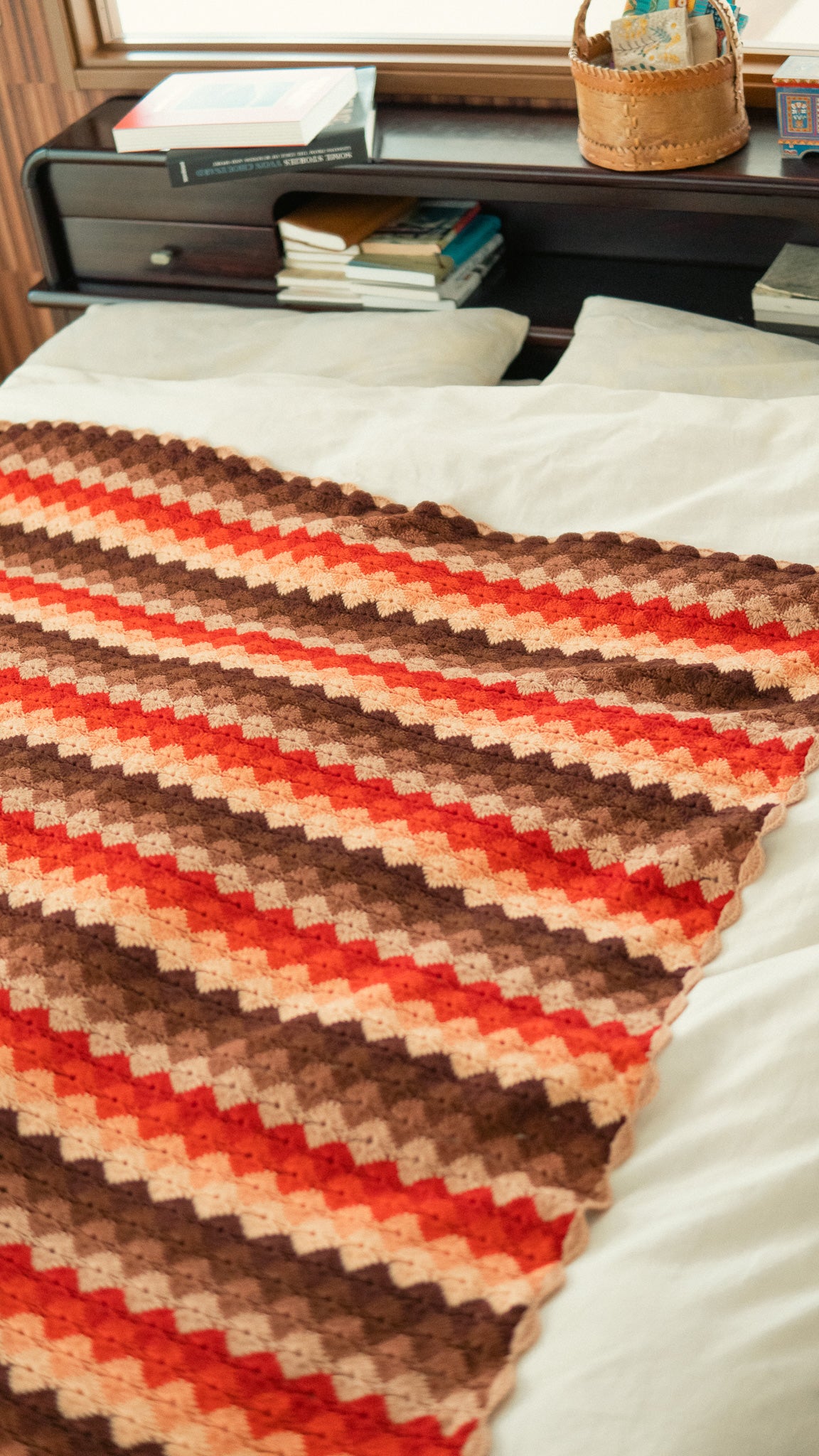 Warm Color Scallop Cut Granny Square Blanket