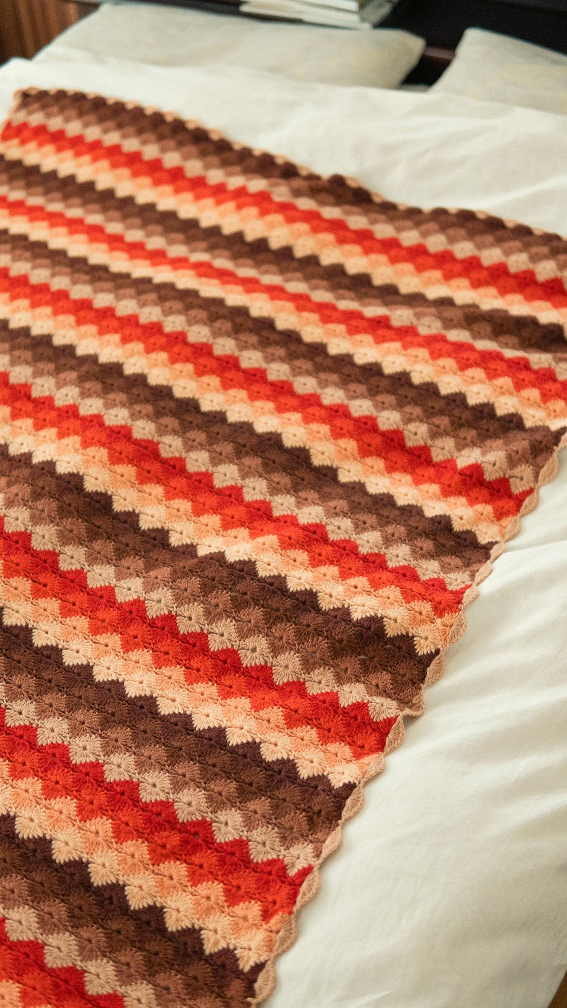 Warm Color Scallop Cut Granny Square Blanket