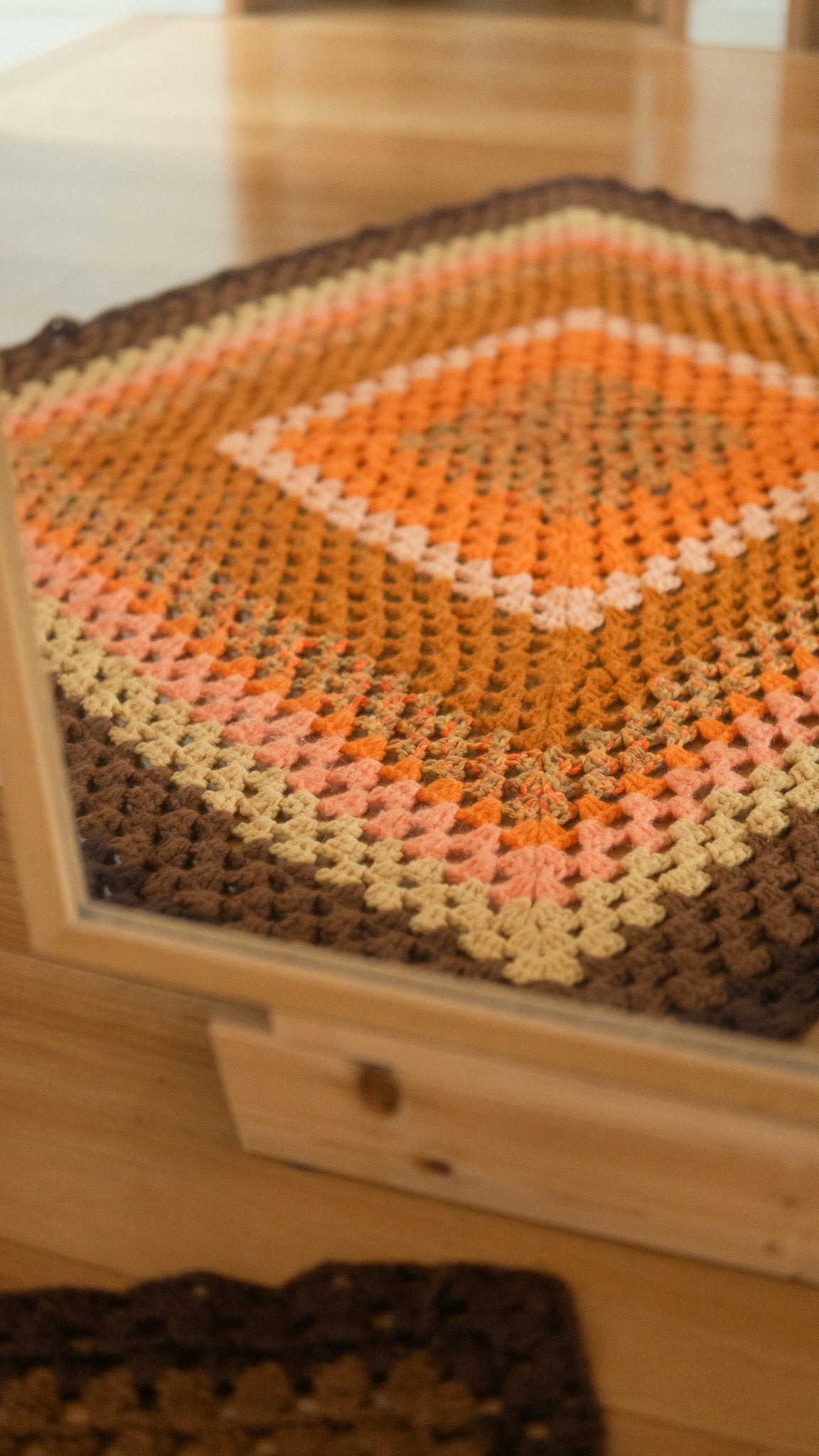 Mustard Color Knit Granny Square Blanket