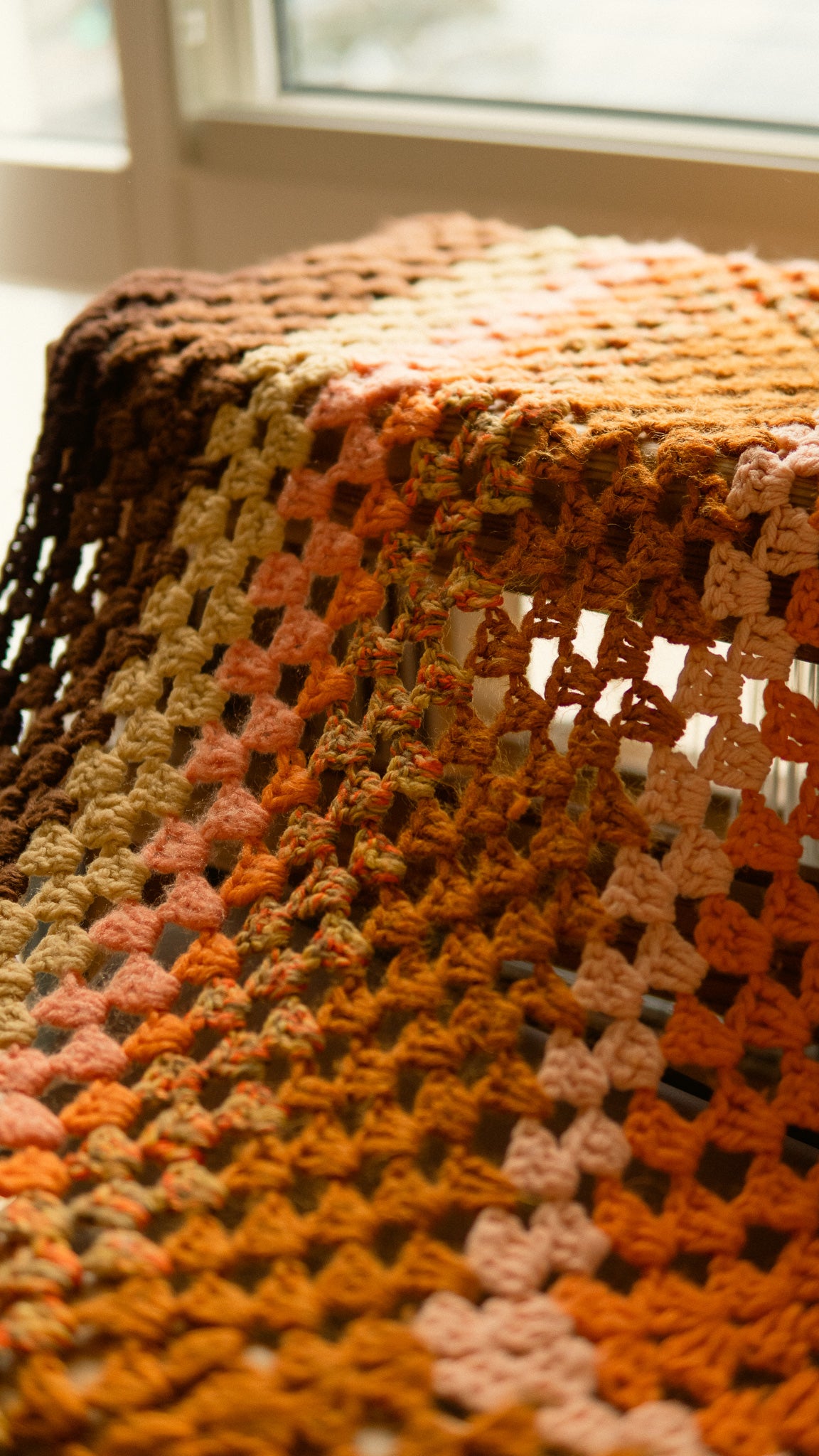Mustard Color Knit Granny Square Blanket
