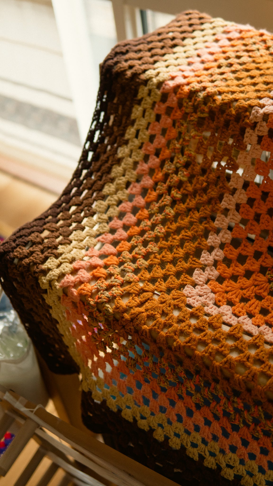 Mustard Color Knit Granny Square Blanket