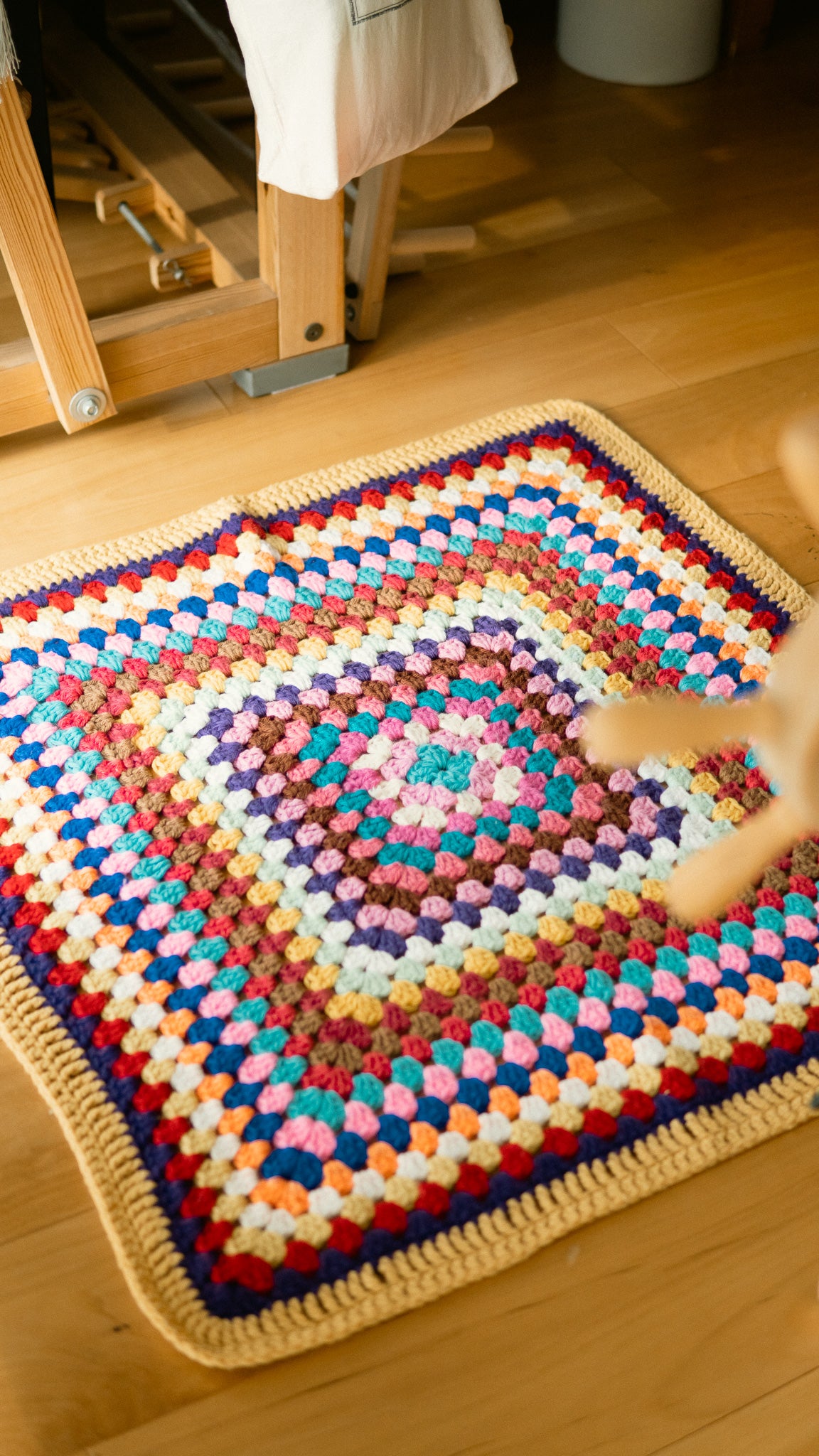 Small Size Colorful Knit Granny Square Blanket