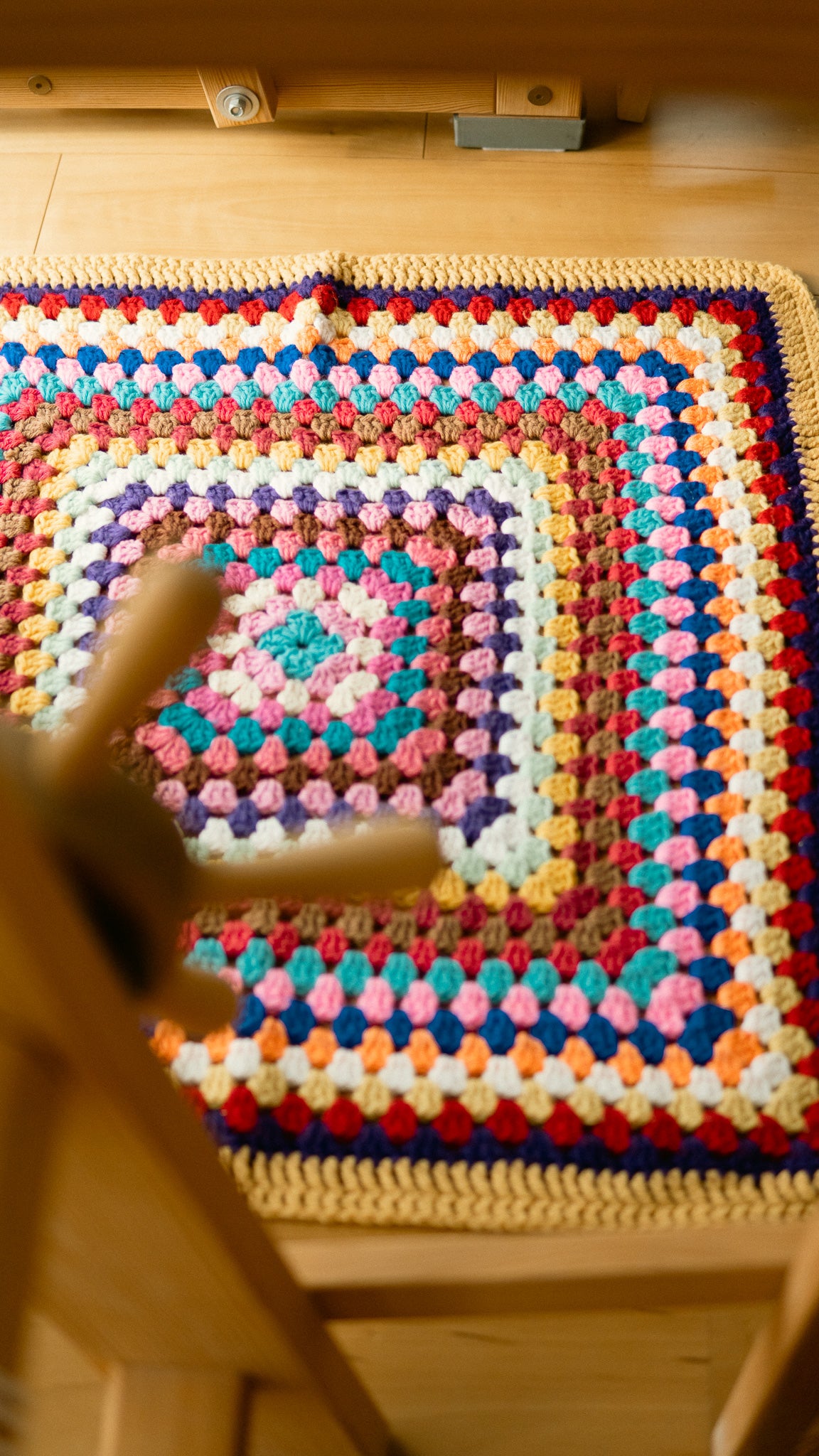 Small Size Colorful Knit Granny Square Blanket