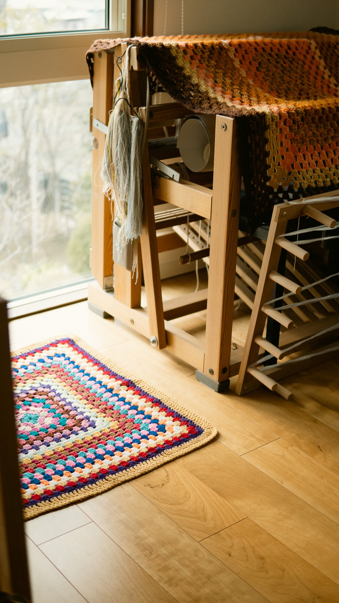 Small Size Colorful Knit Granny Square Blanket
