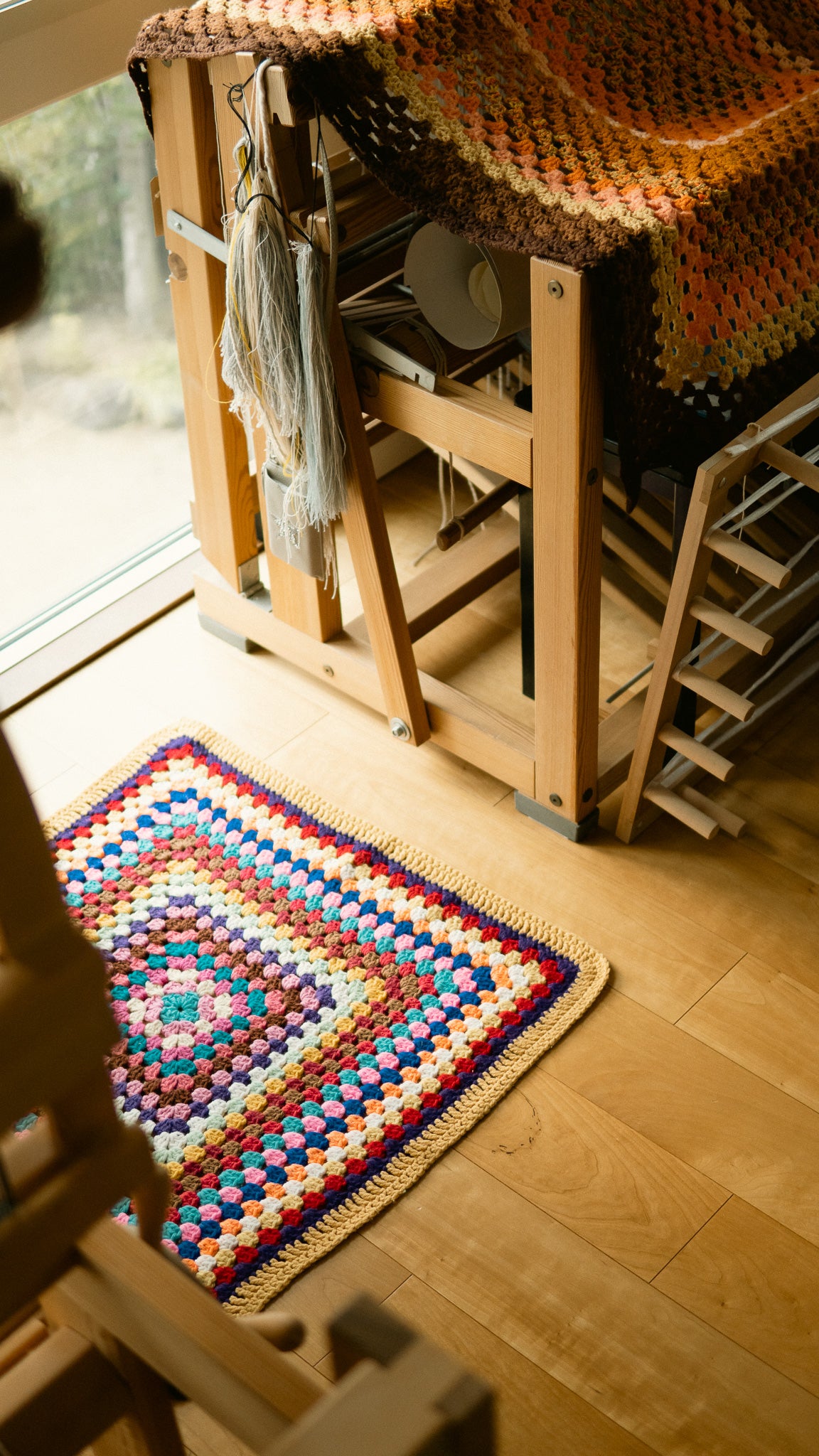 Small Size Colorful Knit Granny Square Blanket