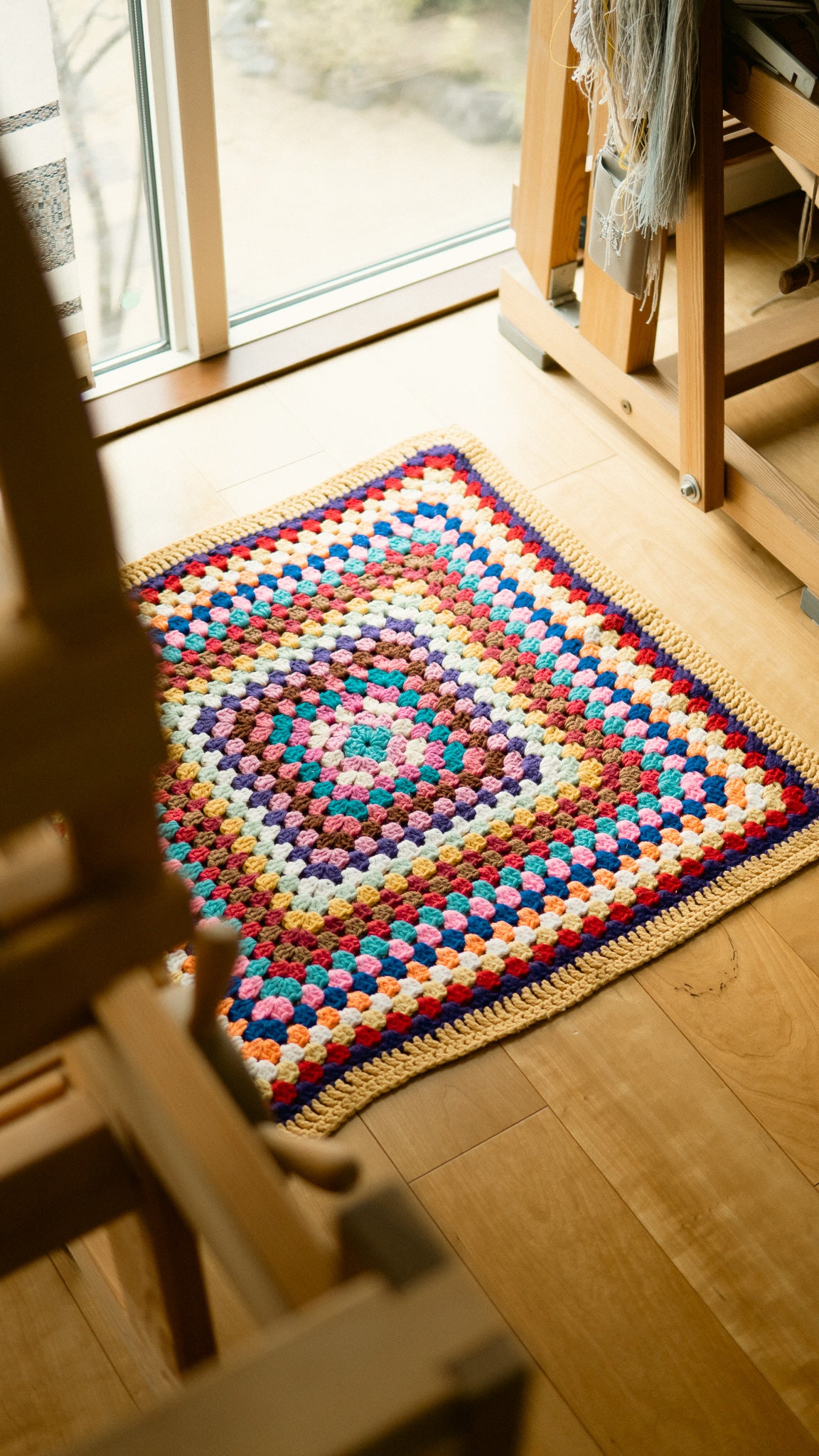 Small Size Colorful Knit Granny Square Blanket