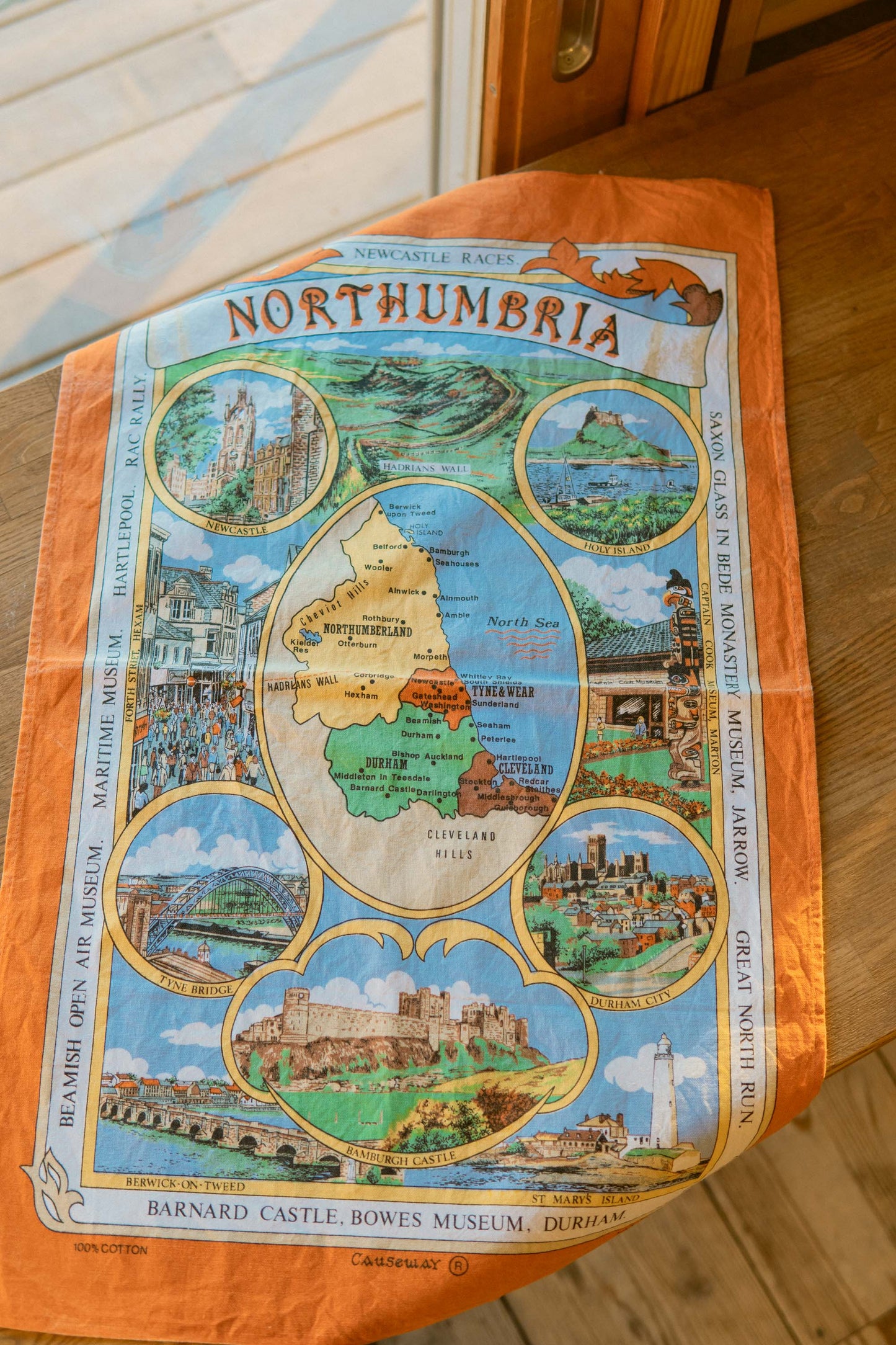 Northumbria Map Fabric Tea Towel