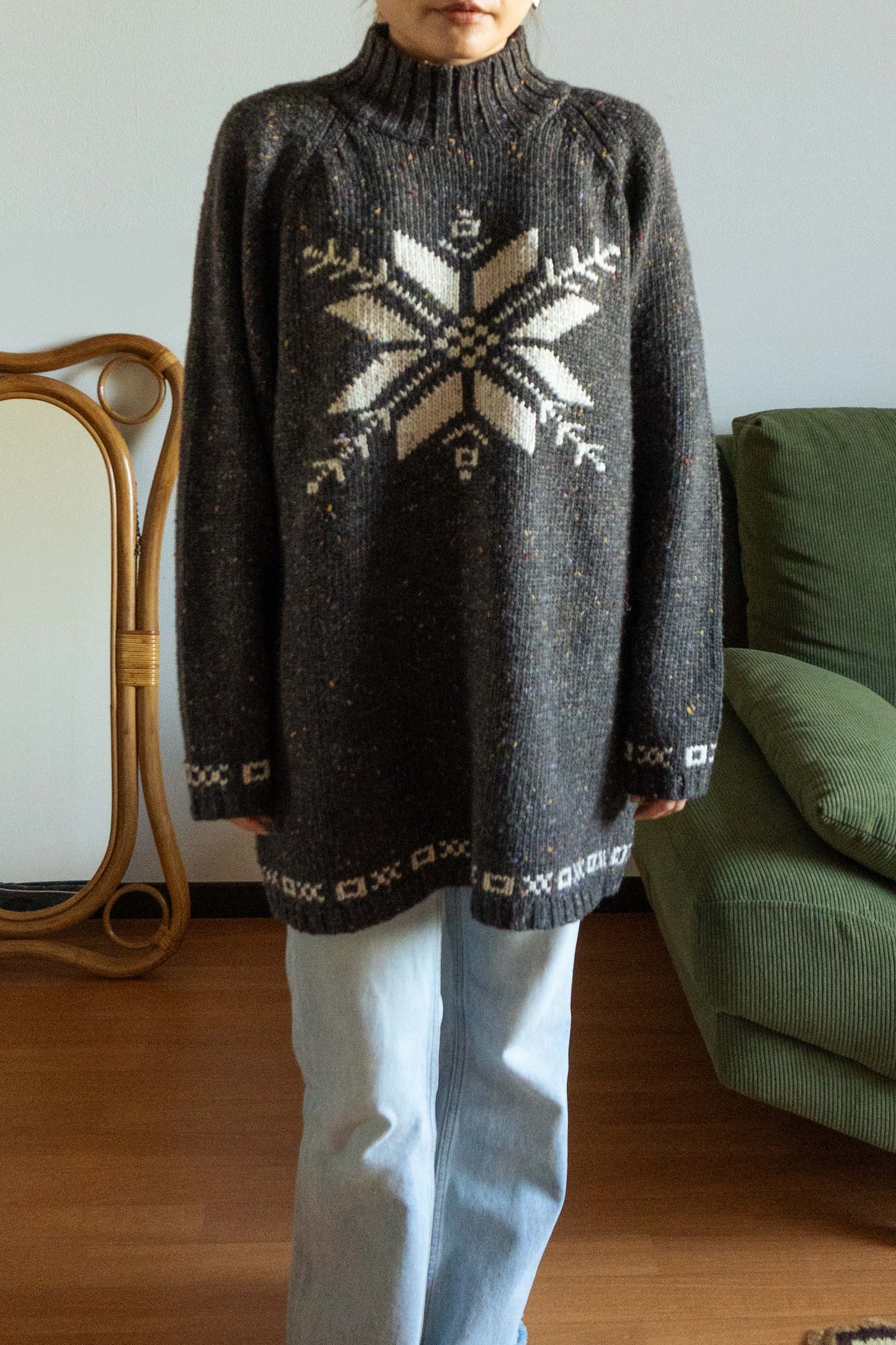 Michele Boyard Heather Gray Snowflake Sweater One-Piece