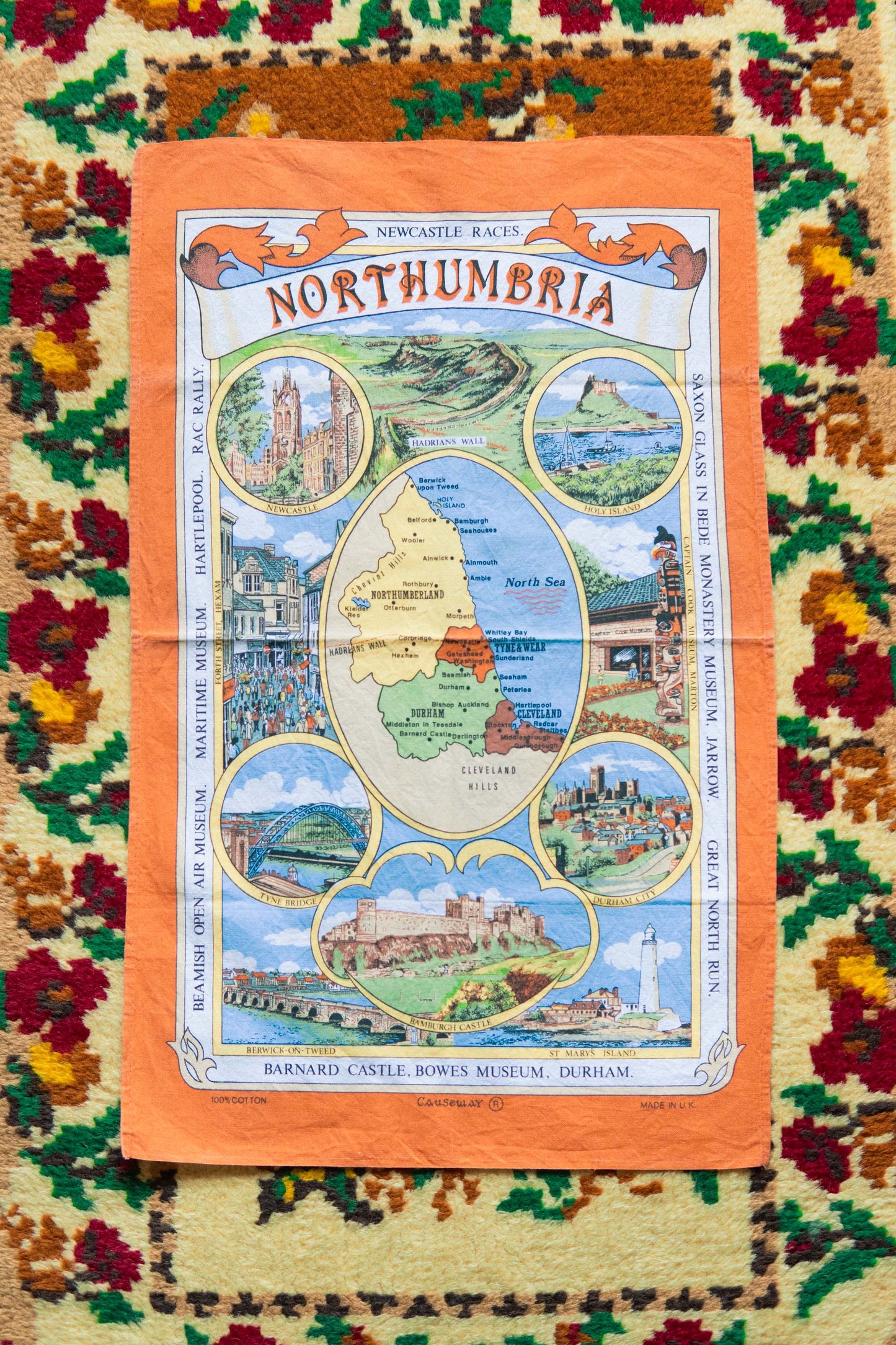 Northumbria Map Fabric Tea Towel