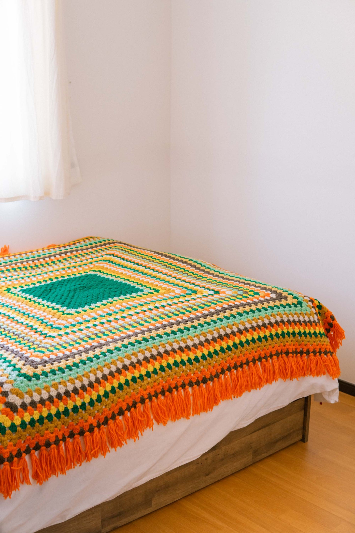 Green × Orange Fringe Granny Blanket