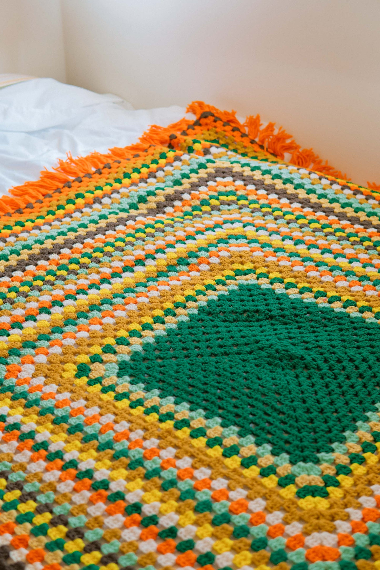 Green × Orange Fringe Granny Blanket