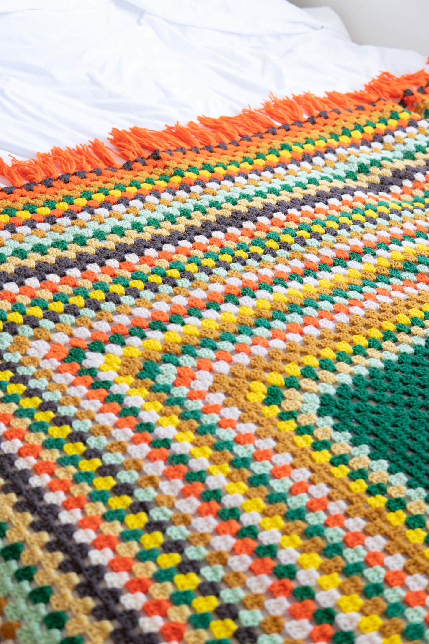Green × Orange Fringe Granny Blanket