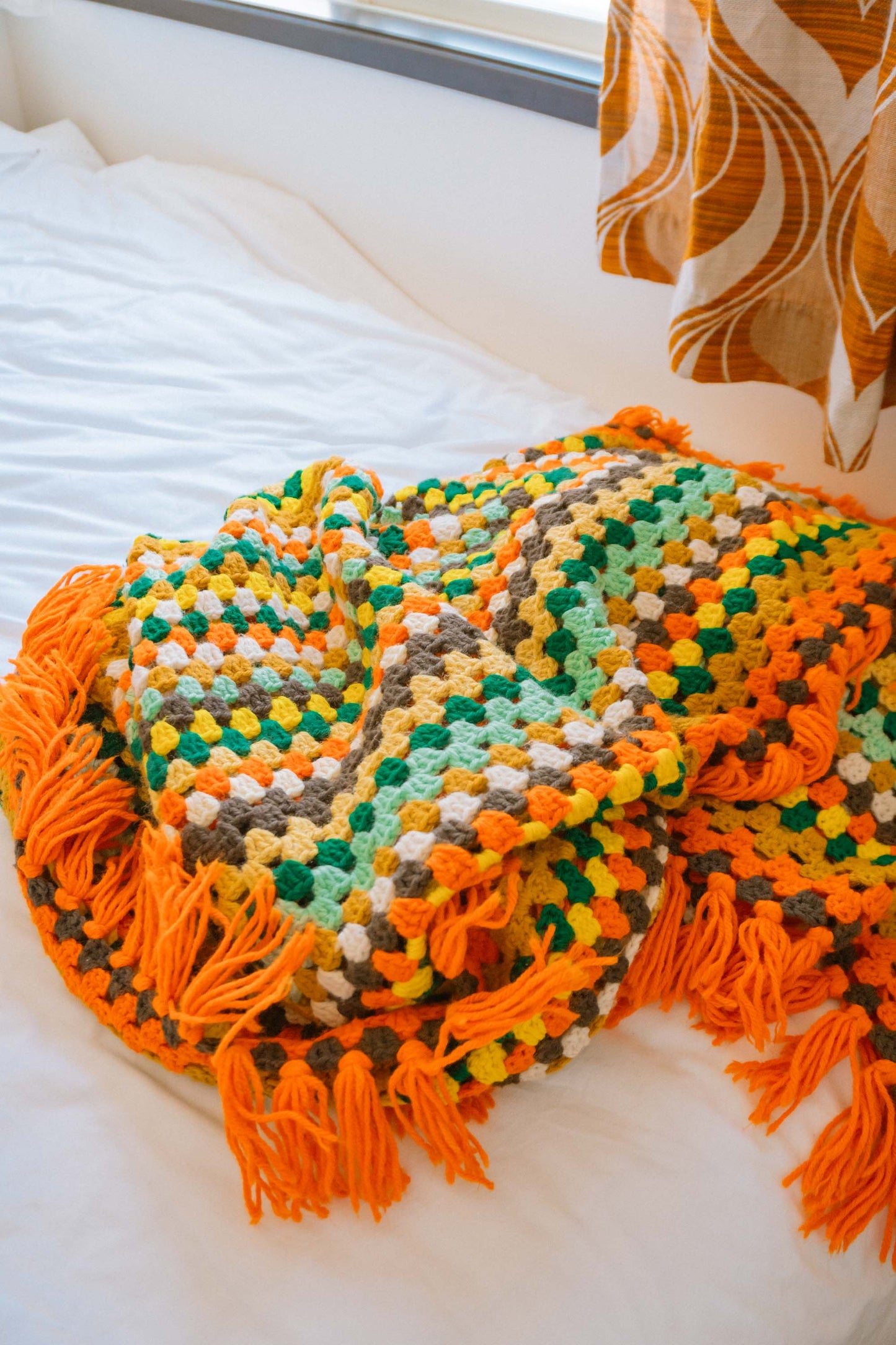 Green × Orange Fringe Granny Blanket