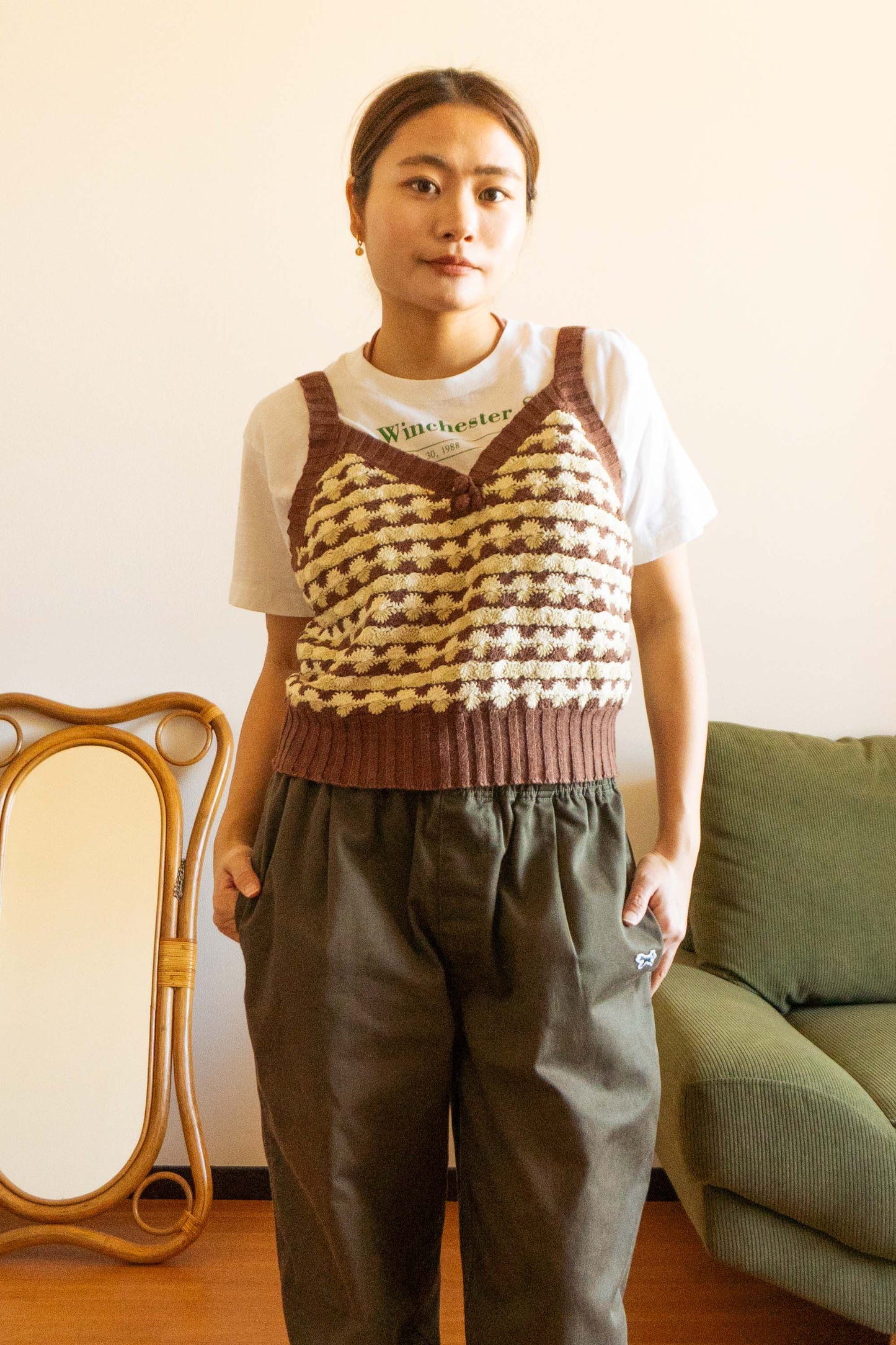Brown Crochet Knit Sleeveless tops