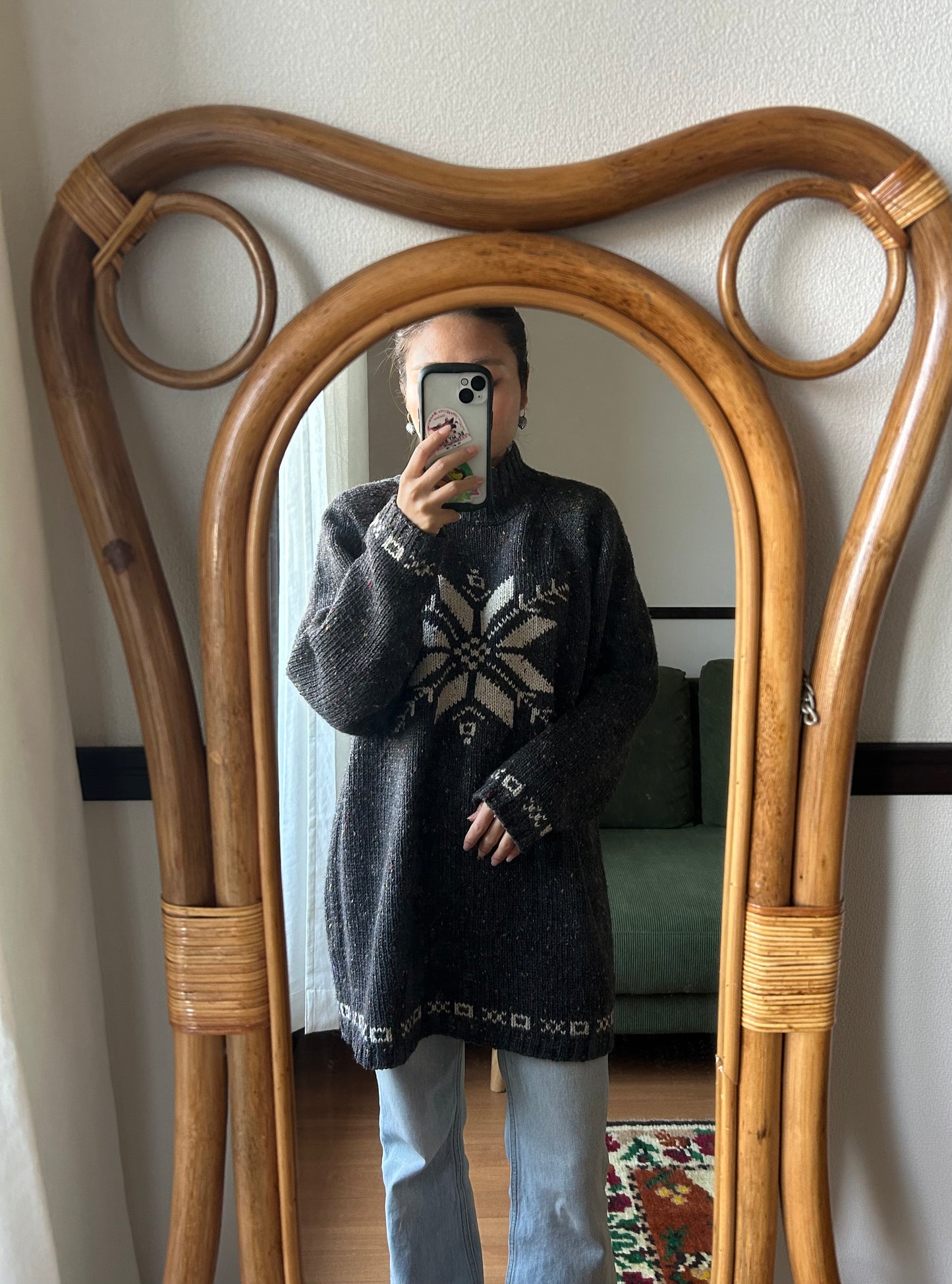 Michele Boyard Heather Gray Snowflake Sweater One-Piece