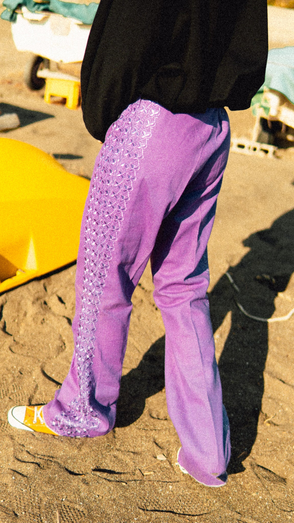 Purple Enbroidered Flea Pants