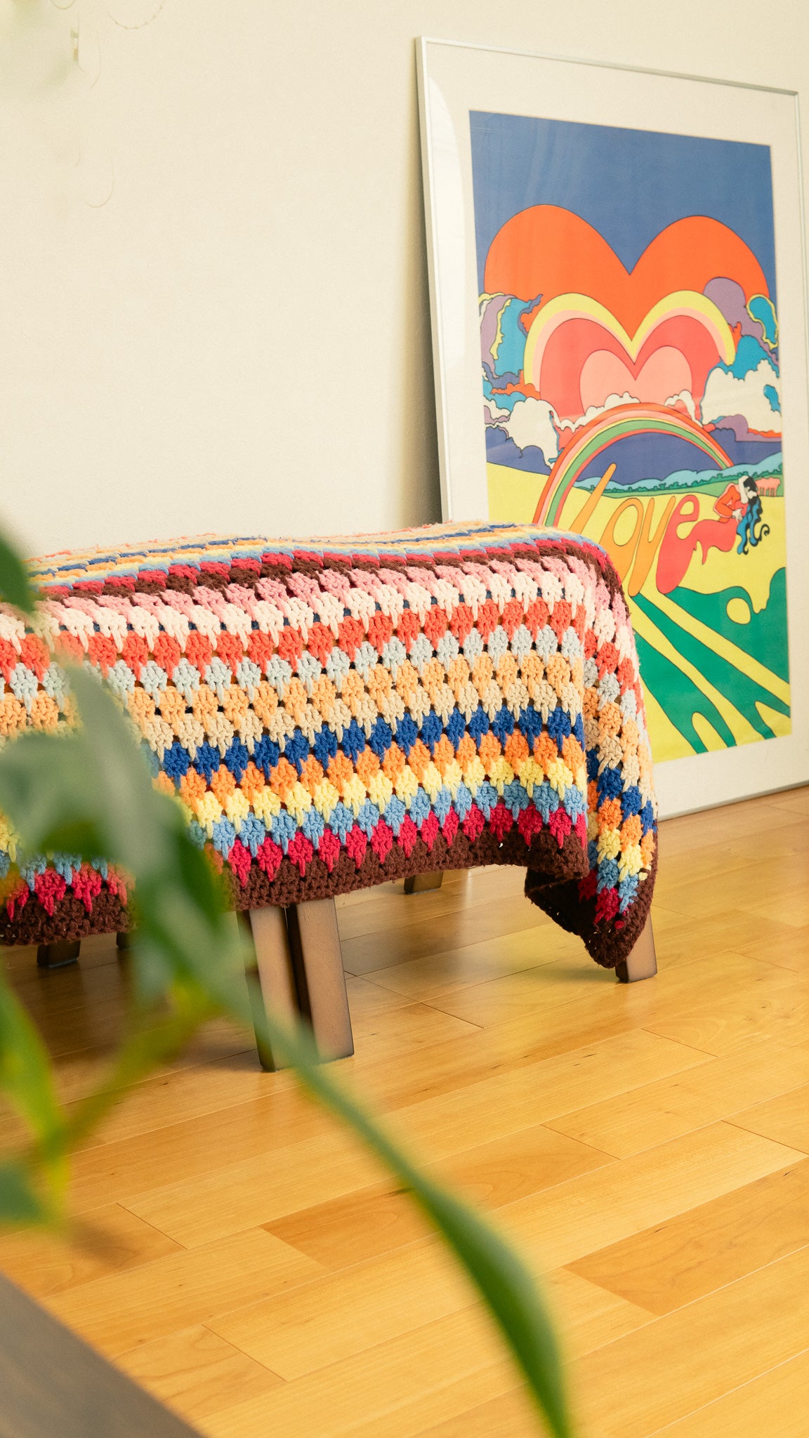 Big Size Colorful Knit Granny Square Blanket