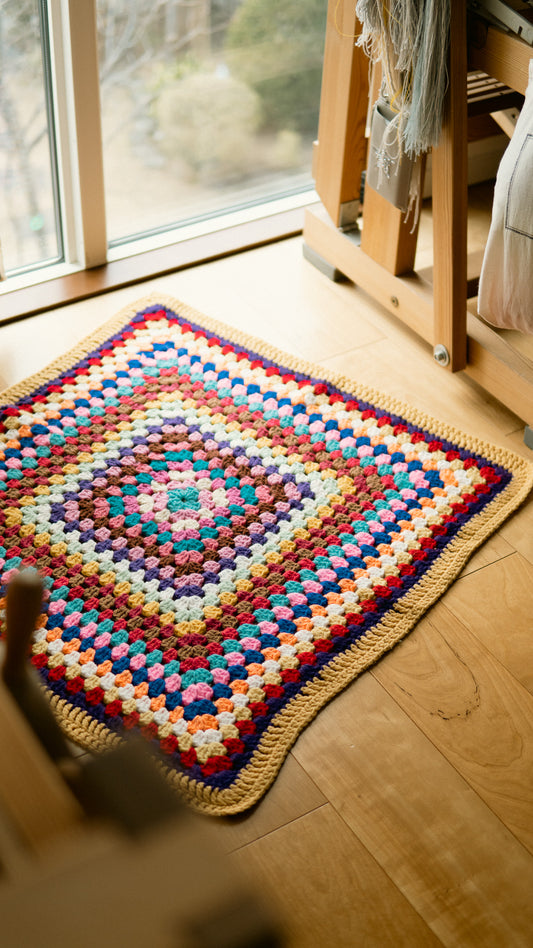 Small Size Colorful Knit Granny Square Blanket