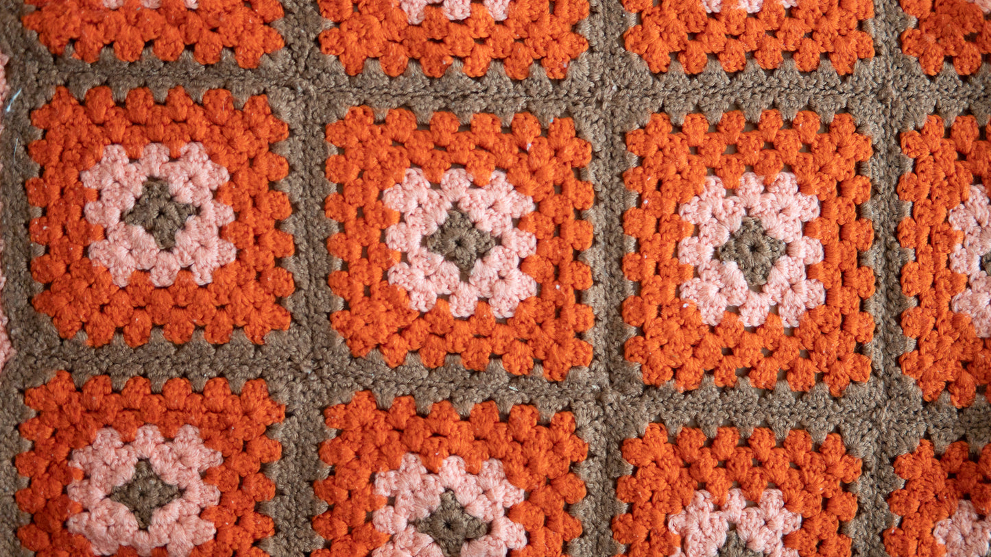 Orange Flowers Knit Rug