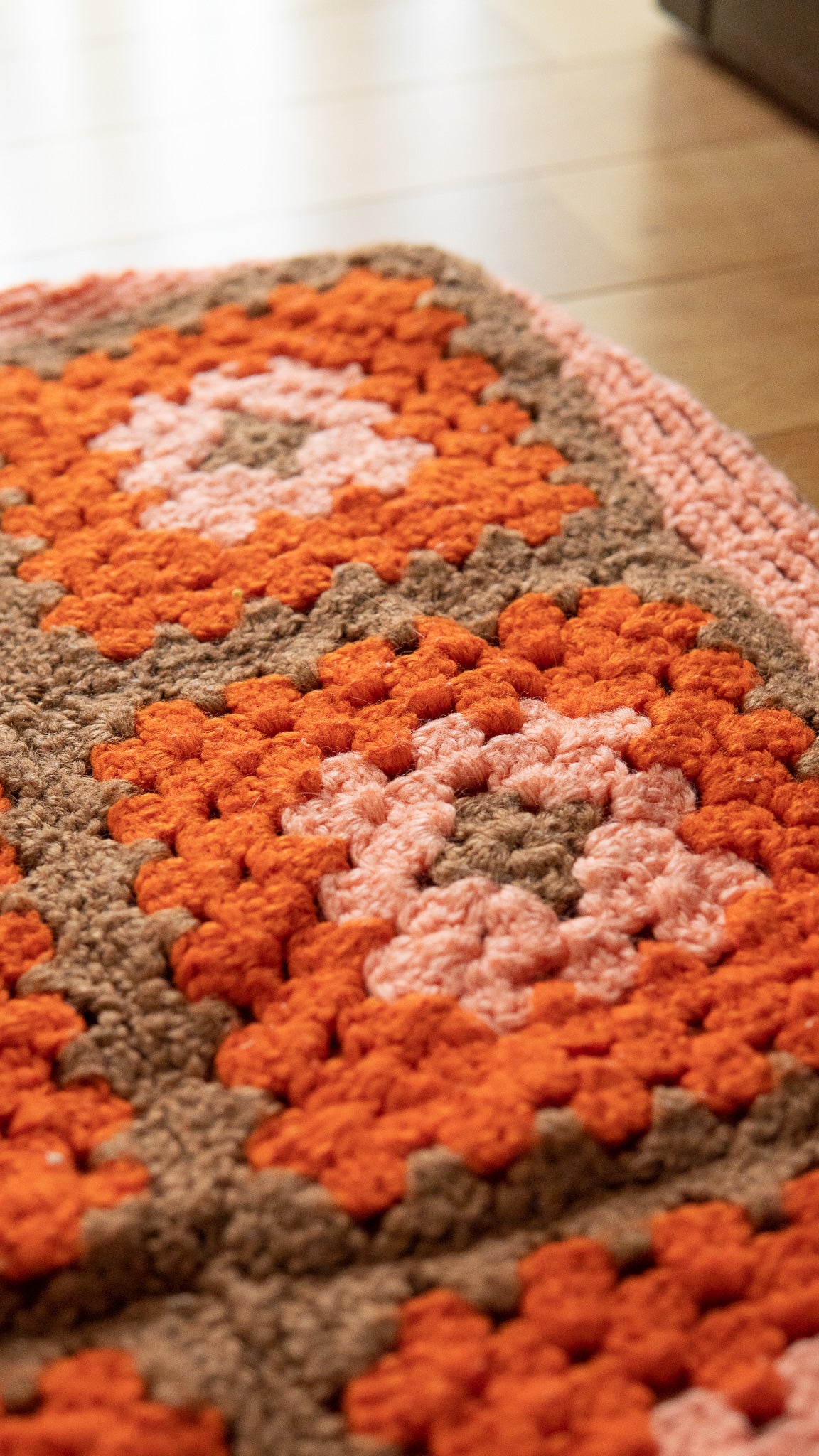 Orange Flowers Knit Rug