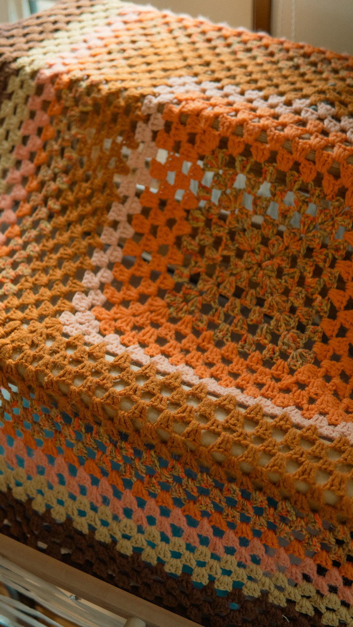Mustard Color Knit Granny Square Blanket