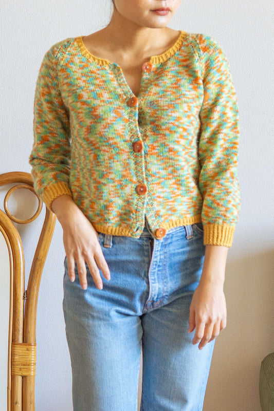 Green Three-Quarter Sleeve Cardigan