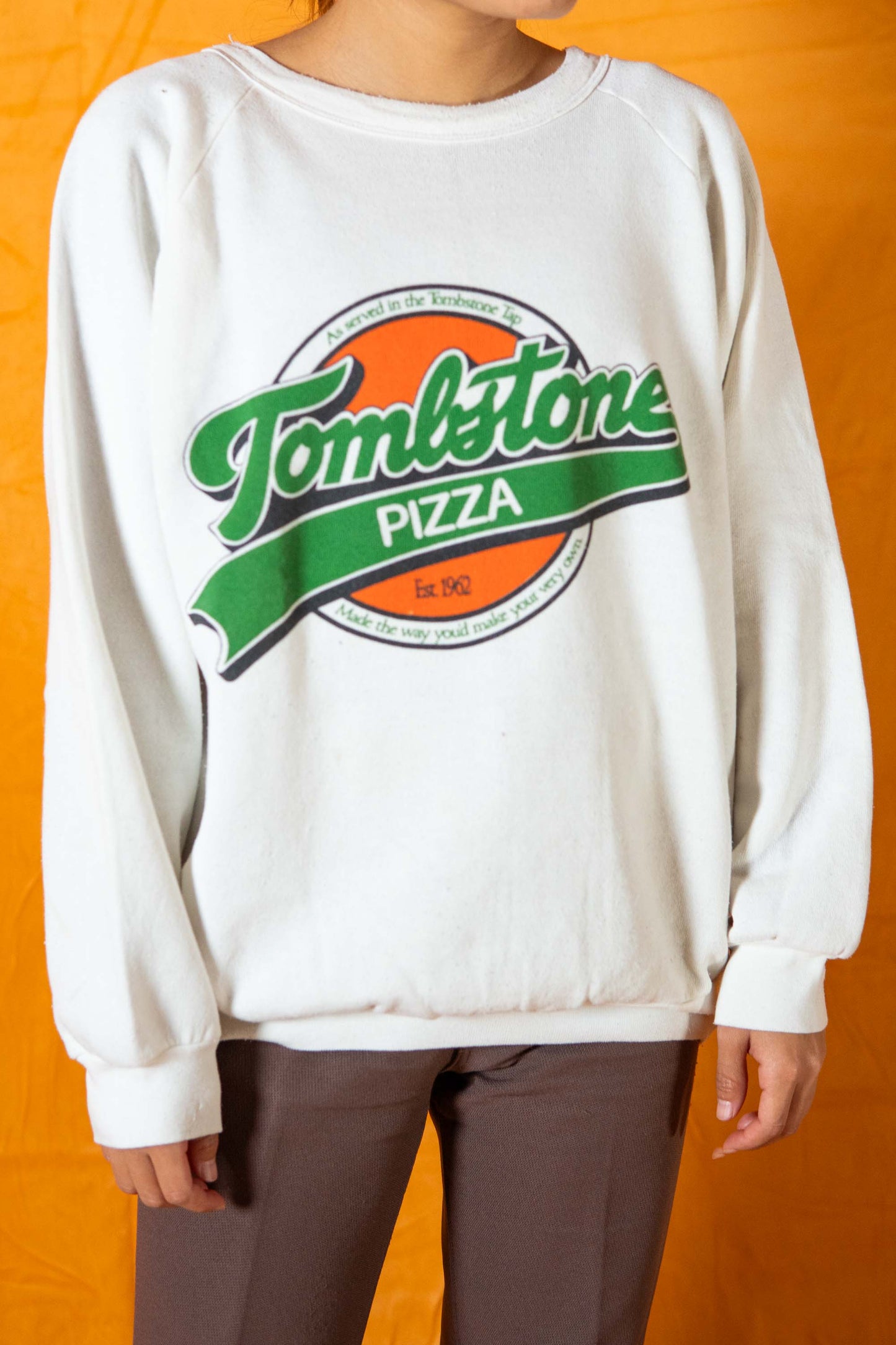Tombstone Pizza 80s White Sweatshirts