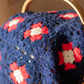 Navy Red Flower Small Knit Cover