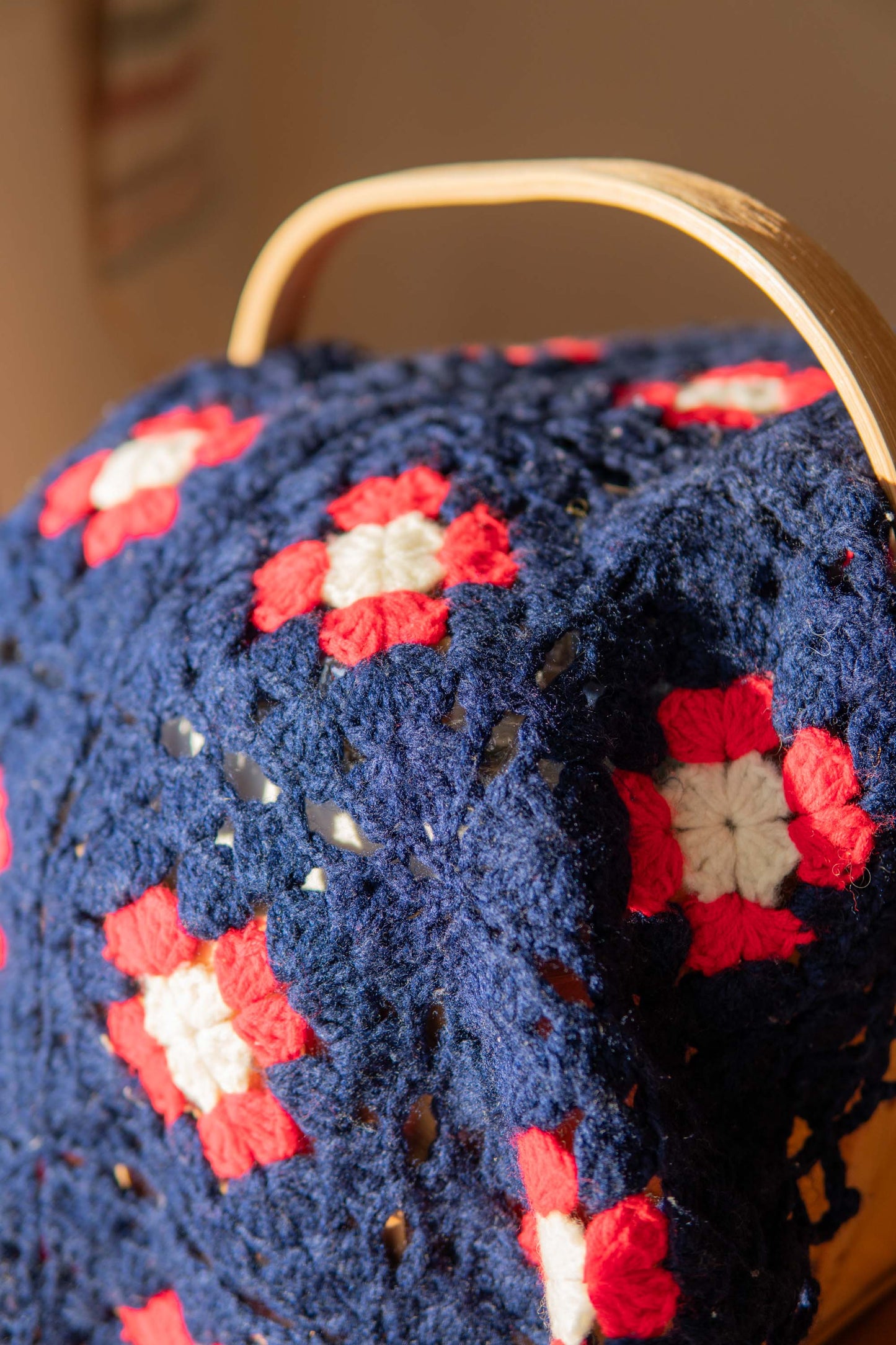 Navy Red Flower Small Knit Cover